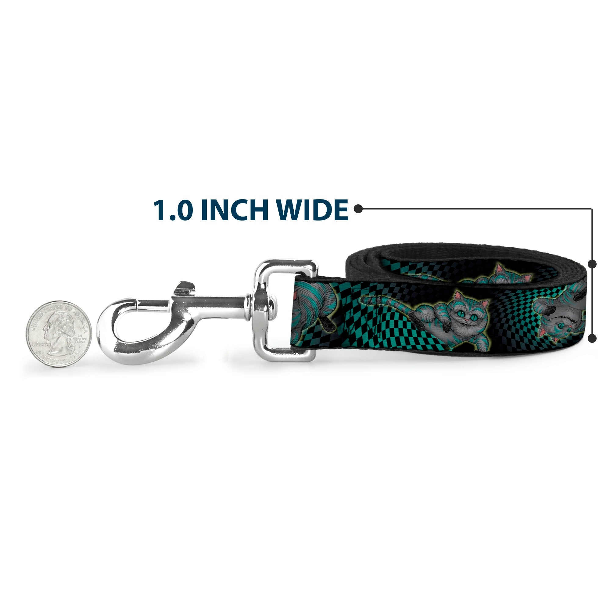 Dog Leash - Cheshire Cat 4-Poses Checkers Teal/Black Dog Leashes Disney