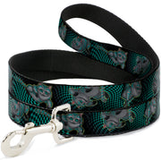 Dog Leash - Cheshire Cat 4-Poses Checkers Teal/Black Dog Leashes Disney