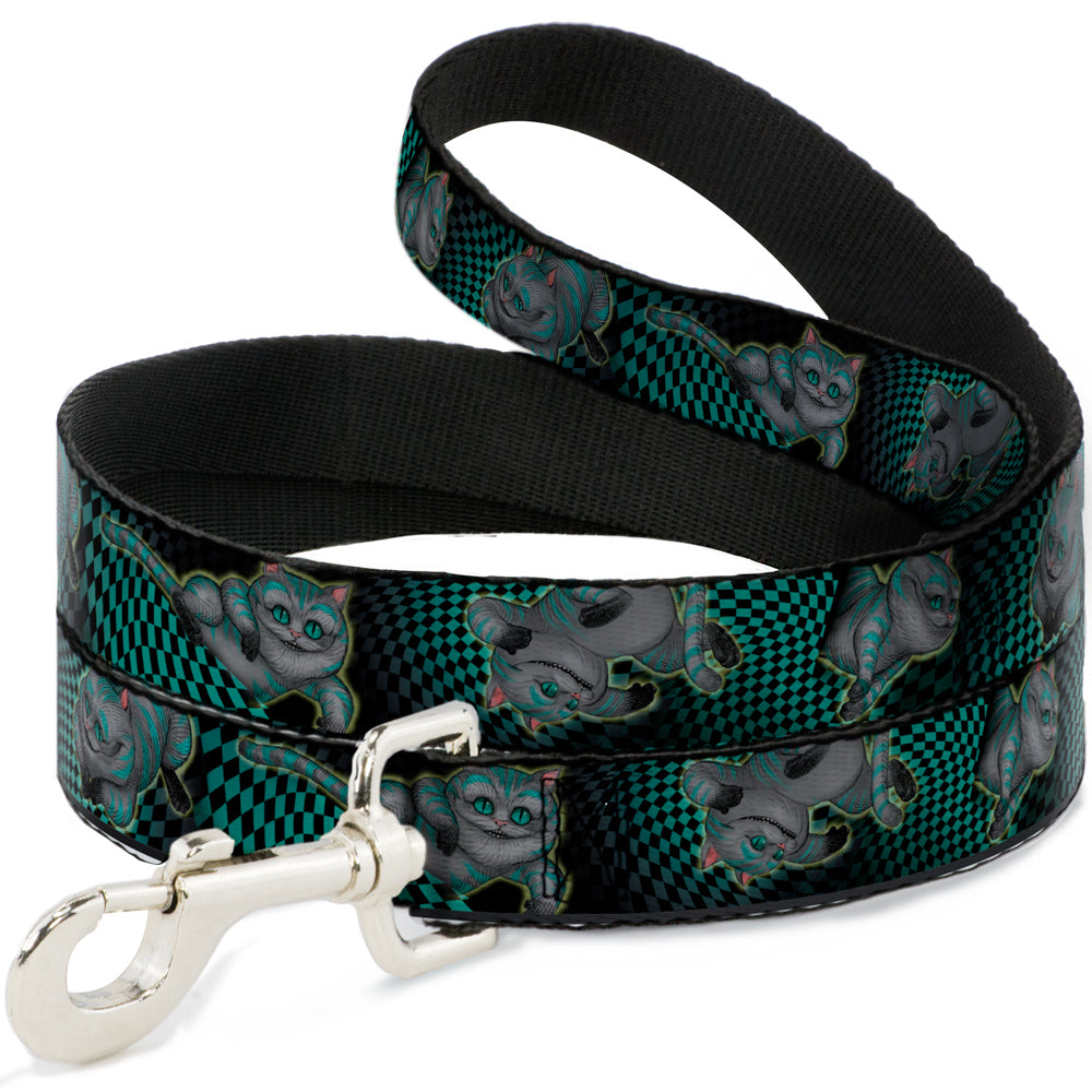 Dog Leash - Cheshire Cat 4-Poses Checkers Teal/Black Dog Leashes Disney