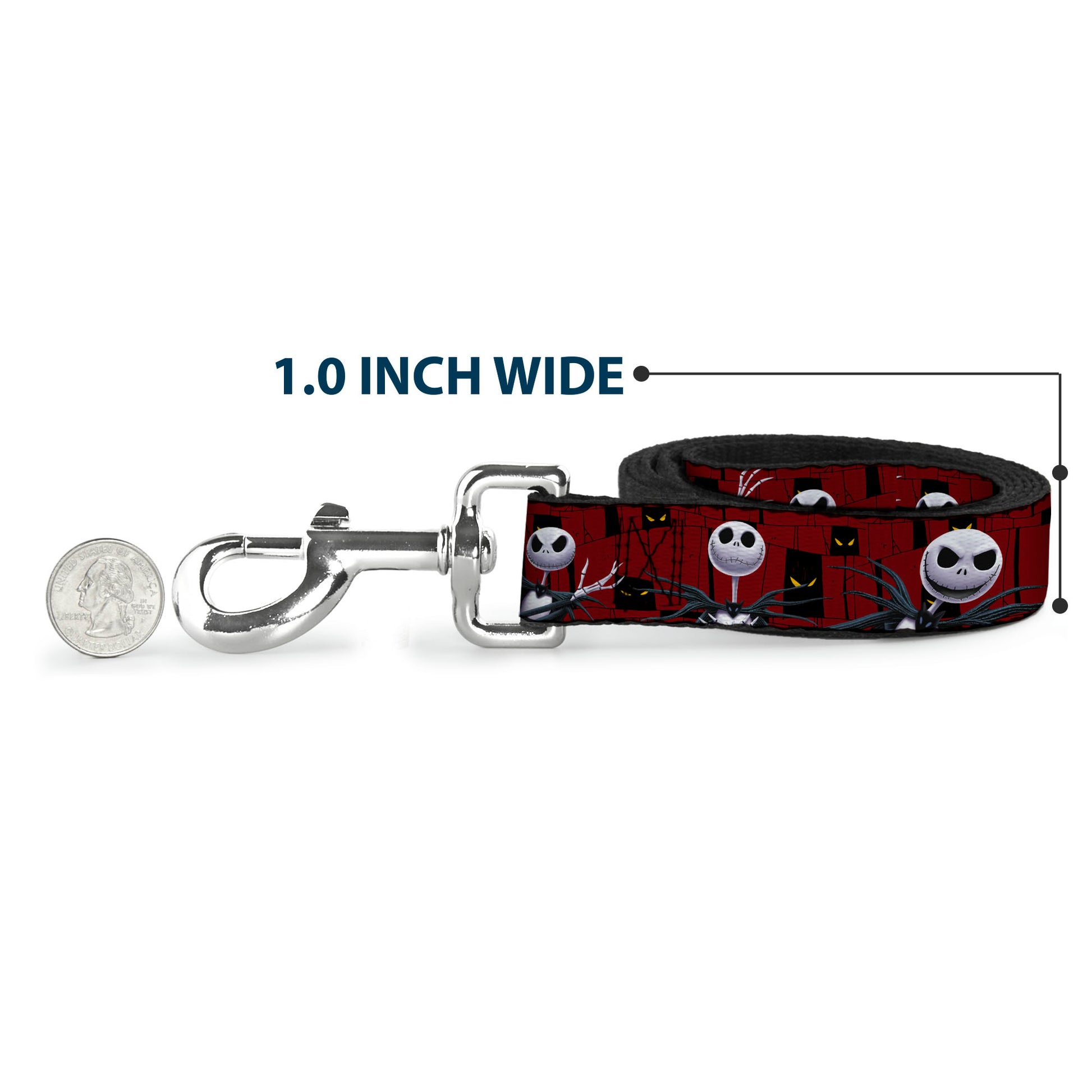Dog Leash - Nightmare Before Christmas 3-Jack Poses/Peeping Eyes Burgundy/Black/Yellow Dog Leashes Disney