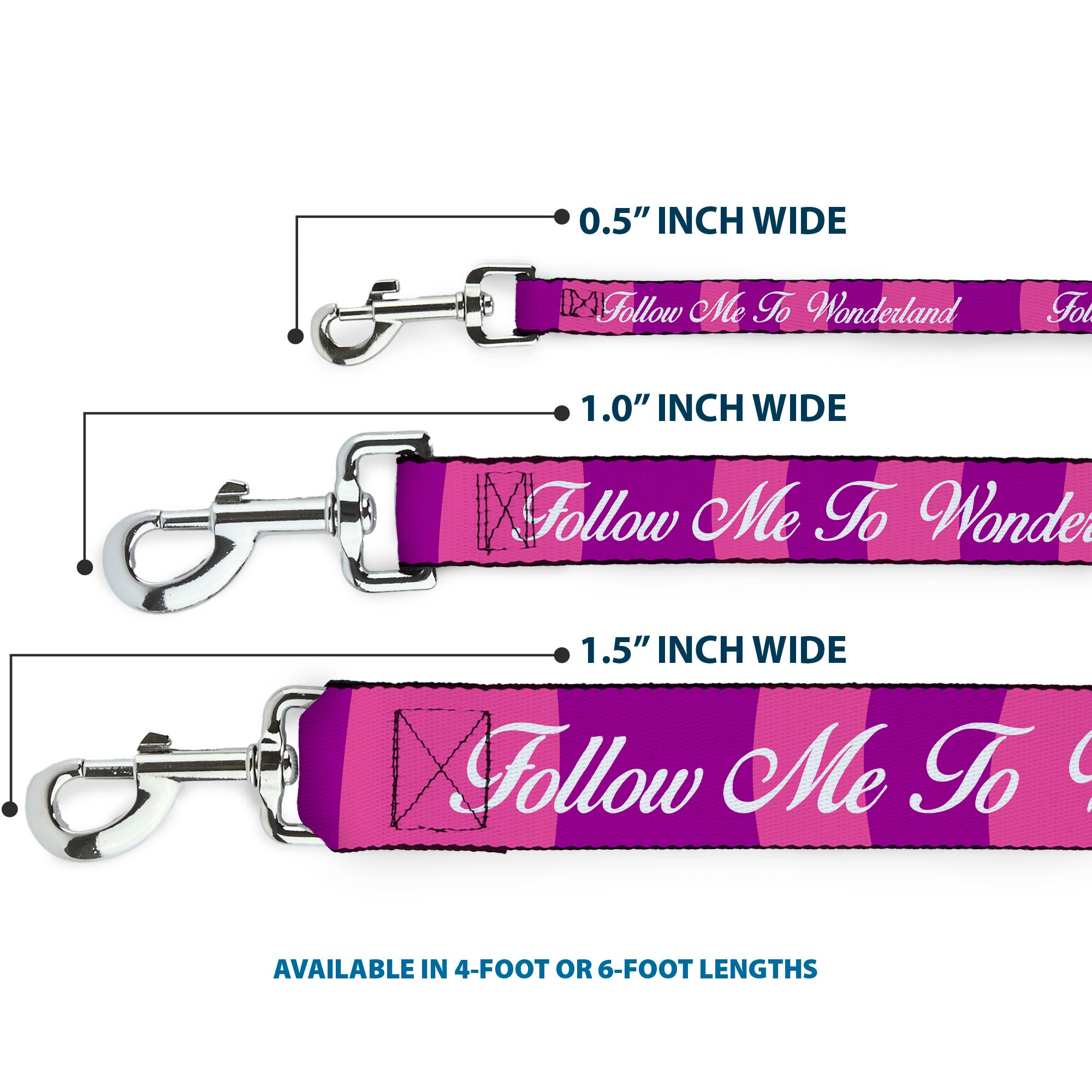 Dog Leash - Cheshire Cat Stripe/FOLLOW ME TO WONDERLAND Pink/Purple/White Dog Leashes Disney
