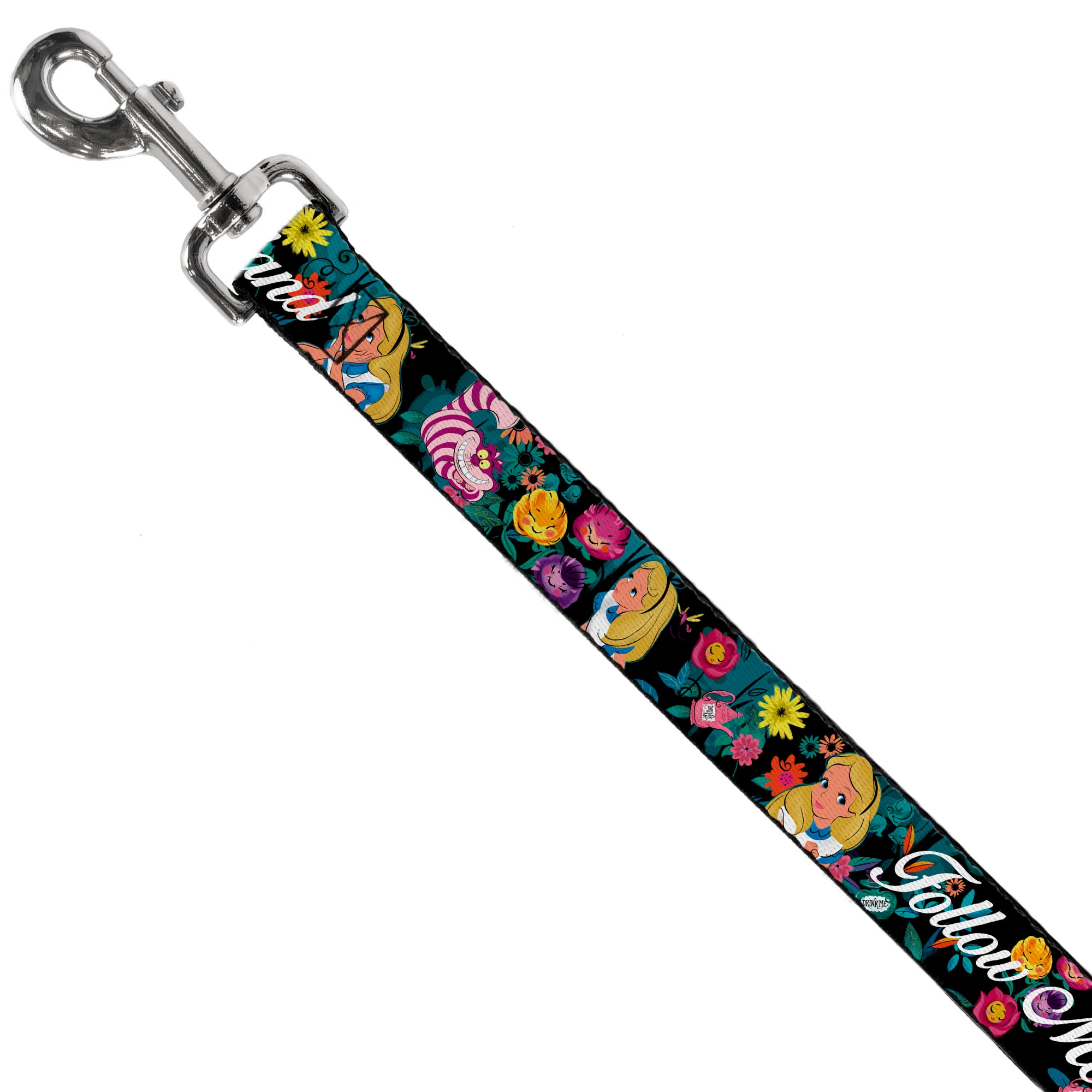 Dog Leash - Alice/Cheshire Cat/Flowers Poses2/FOLLOW ME TO WONDERLAND Black/Multi Color/White Dog Leashes Disney