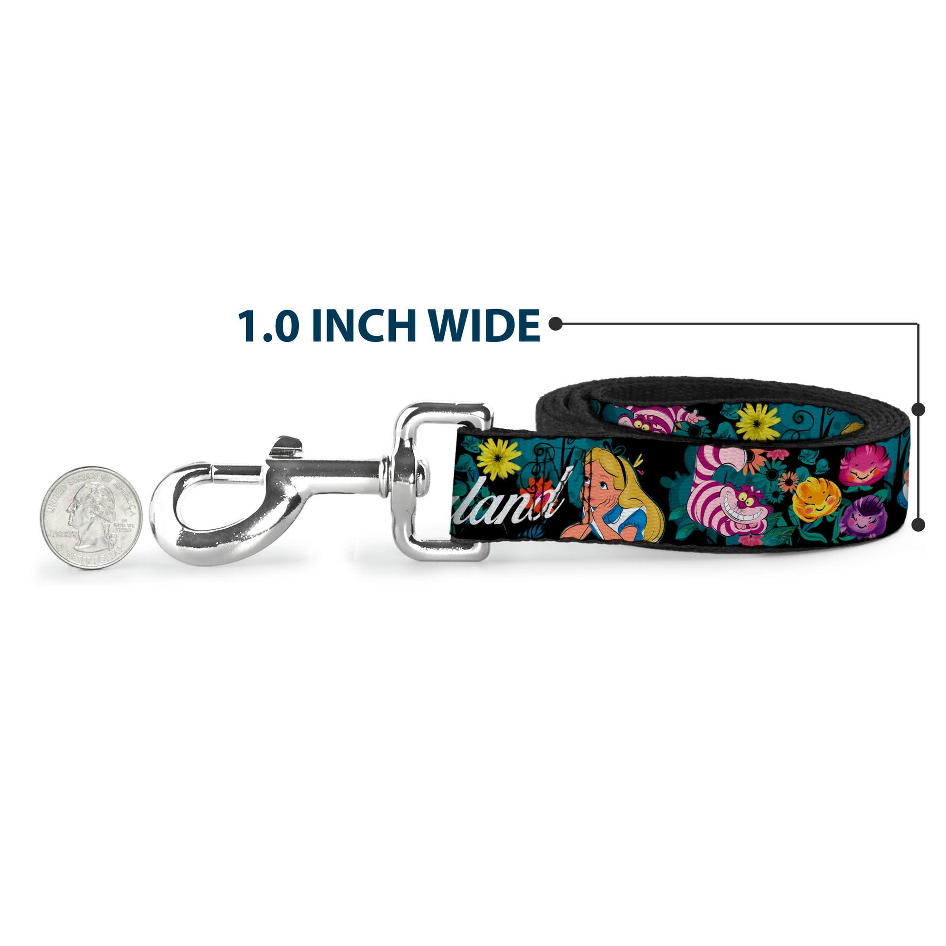 Dog Leash - Alice/Cheshire Cat/Flowers Poses2/FOLLOW ME TO WONDERLAND Black/Multi Color/White Dog Leashes Disney