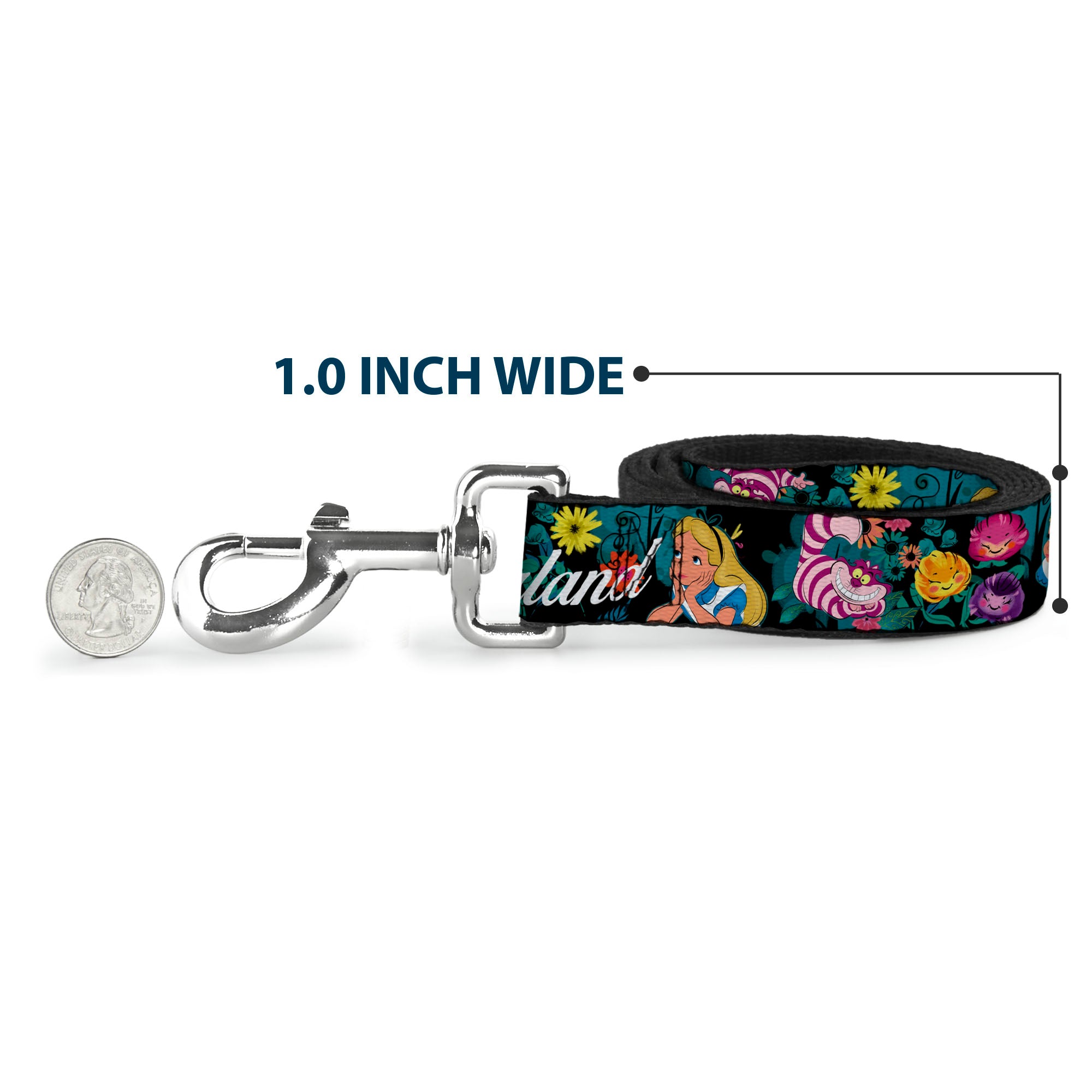 Dog Leash - Alice/Cheshire Cat/Flowers Poses2/FOLLOW ME TO WONDERLAND Black/Multi Color/White Dog Leashes Disney