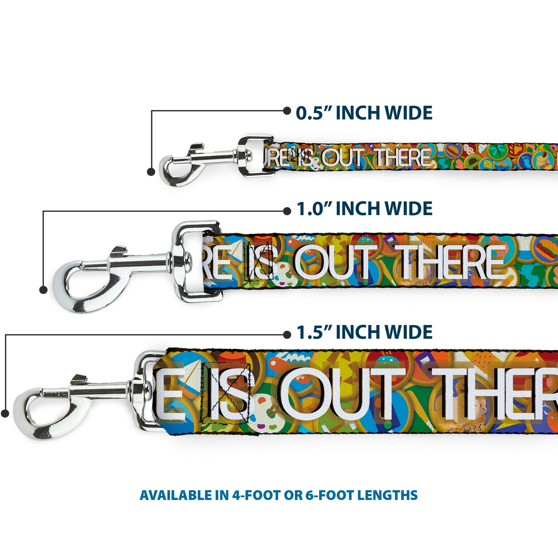Dog Leash - ADVENTURE IS OUT THERE/Stacked Wilderness Explorer Badges Tan/Multi Color/White Dog Leashes Disney