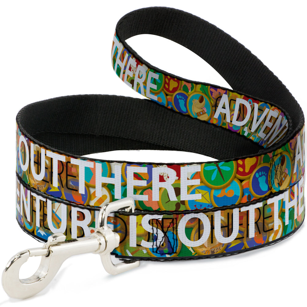 Dog Leash - ADVENTURE IS OUT THERE/Stacked Wilderness Explorer Badges Tan/Multi Color/White Dog Leashes Disney