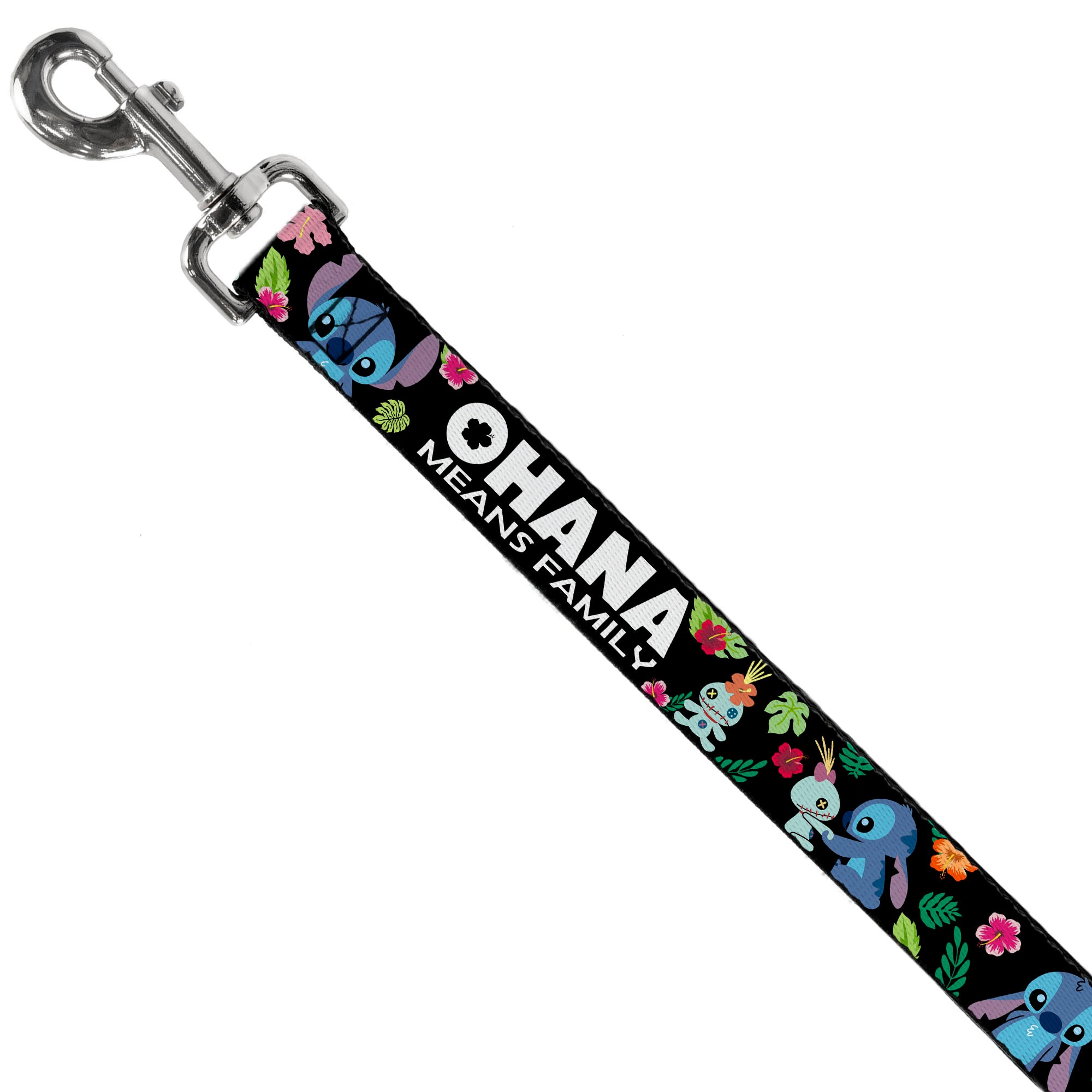 Dog Leash - OHANA MEANS FAMILY/Stitch & Scrump Poses/Tropical Flora Black/White/Multi Color Dog Leashes Disney