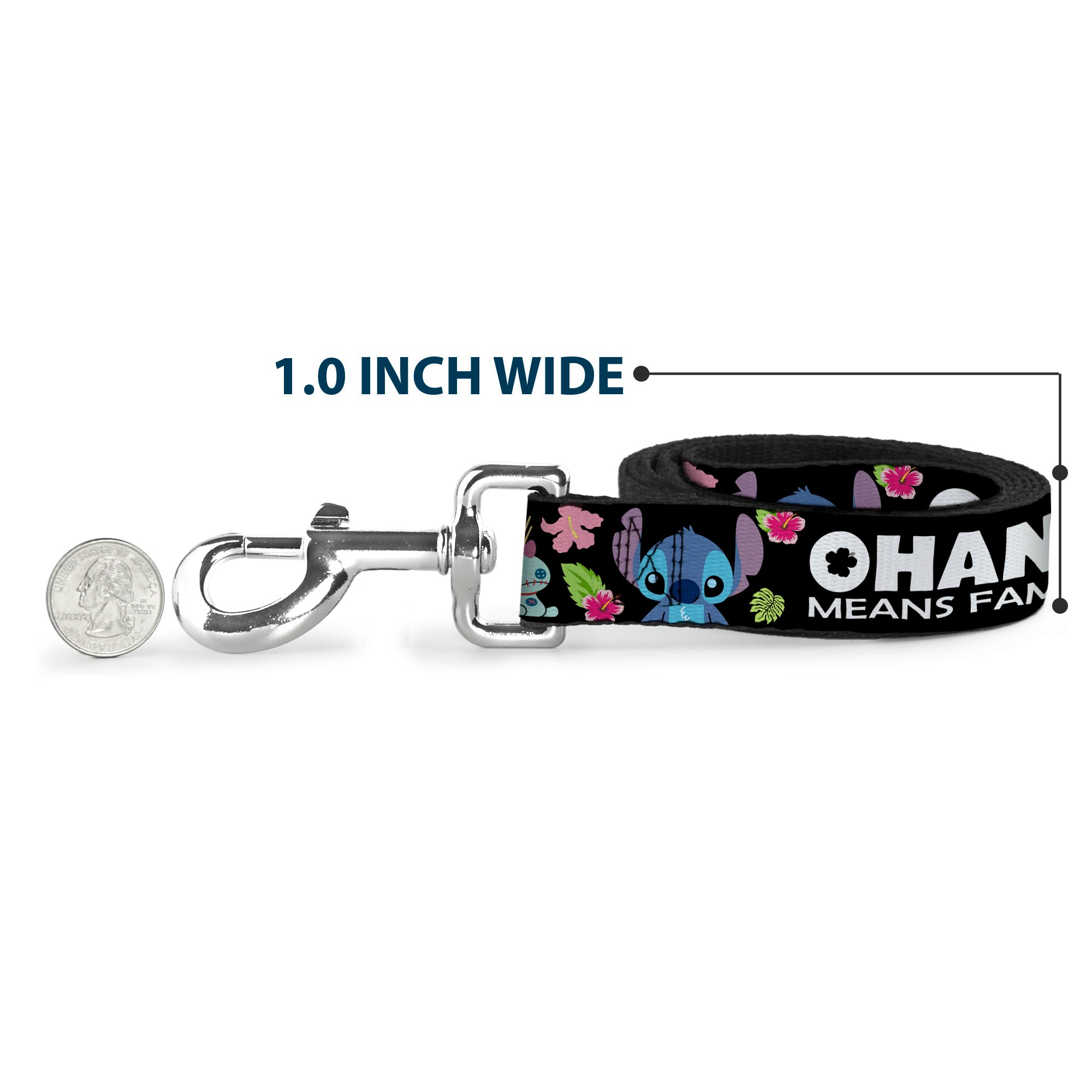 Dog Leash - OHANA MEANS FAMILY/Stitch & Scrump Poses/Tropical Flora Black/White/Multi Color Dog Leashes Disney