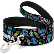 Dog Leash - OHANA MEANS FAMILY/Stitch & Scrump Poses/Tropical Flora Black/White/Multi Color Dog Leashes Disney