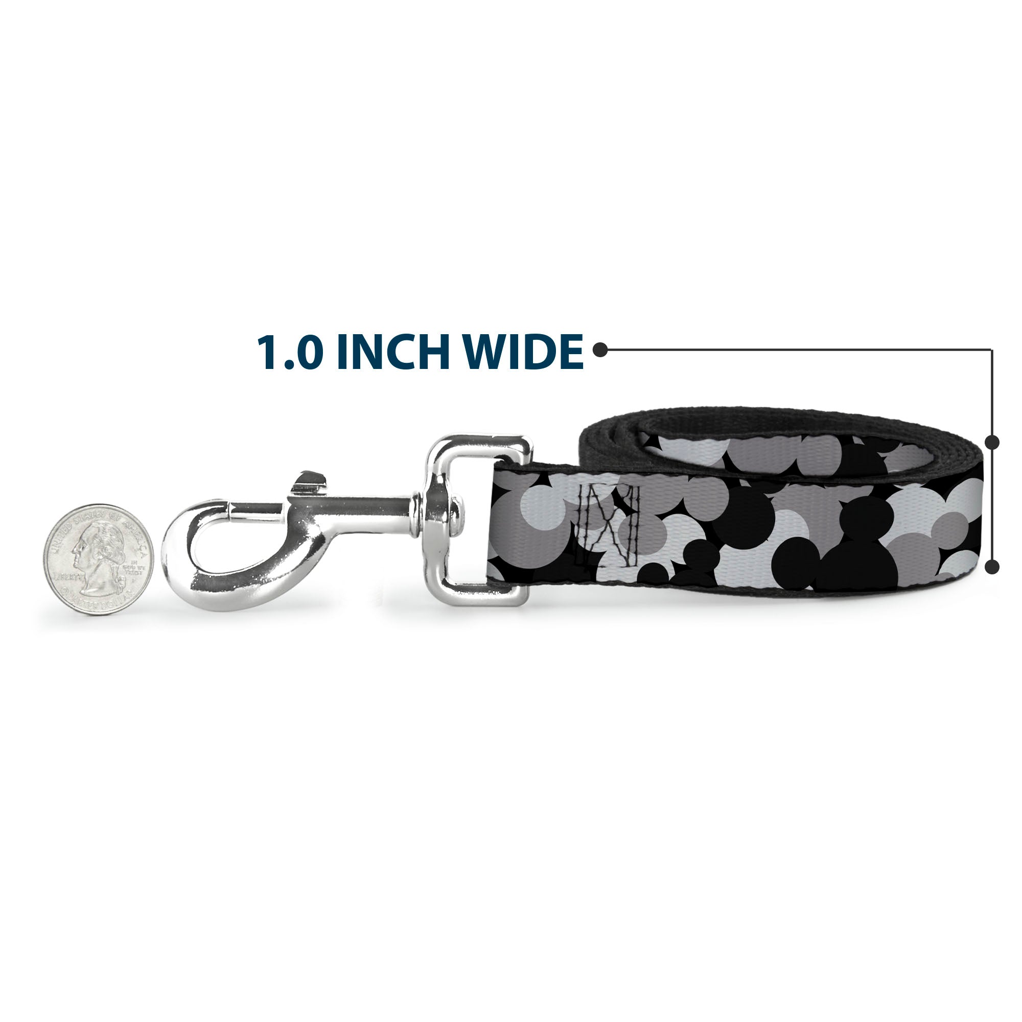 Dog Leash - Mickey Mouse Head Stacked Black/Grays Dog Leashes Disney