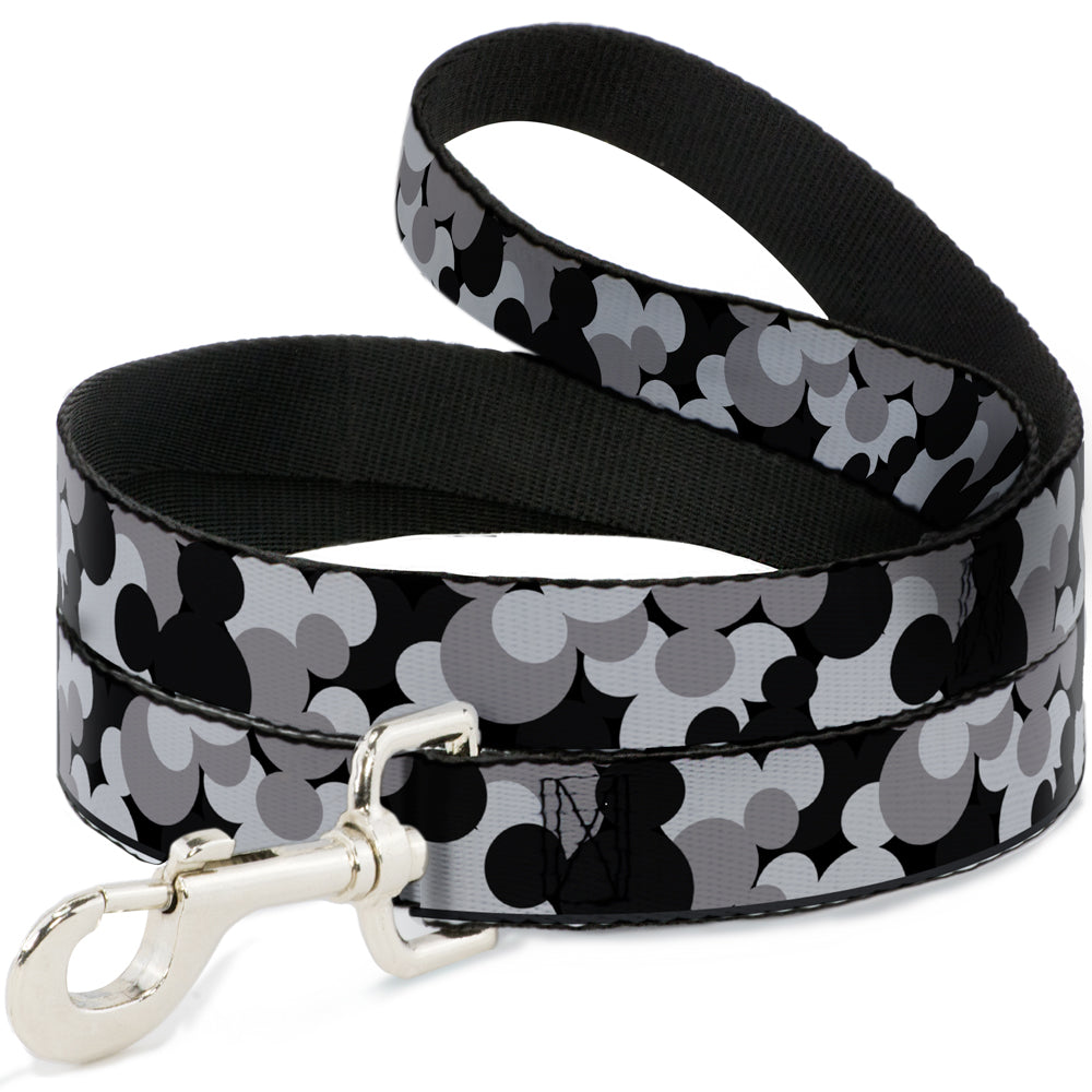 Dog Leash - Mickey Mouse Head Stacked Black/Grays Dog Leashes Disney