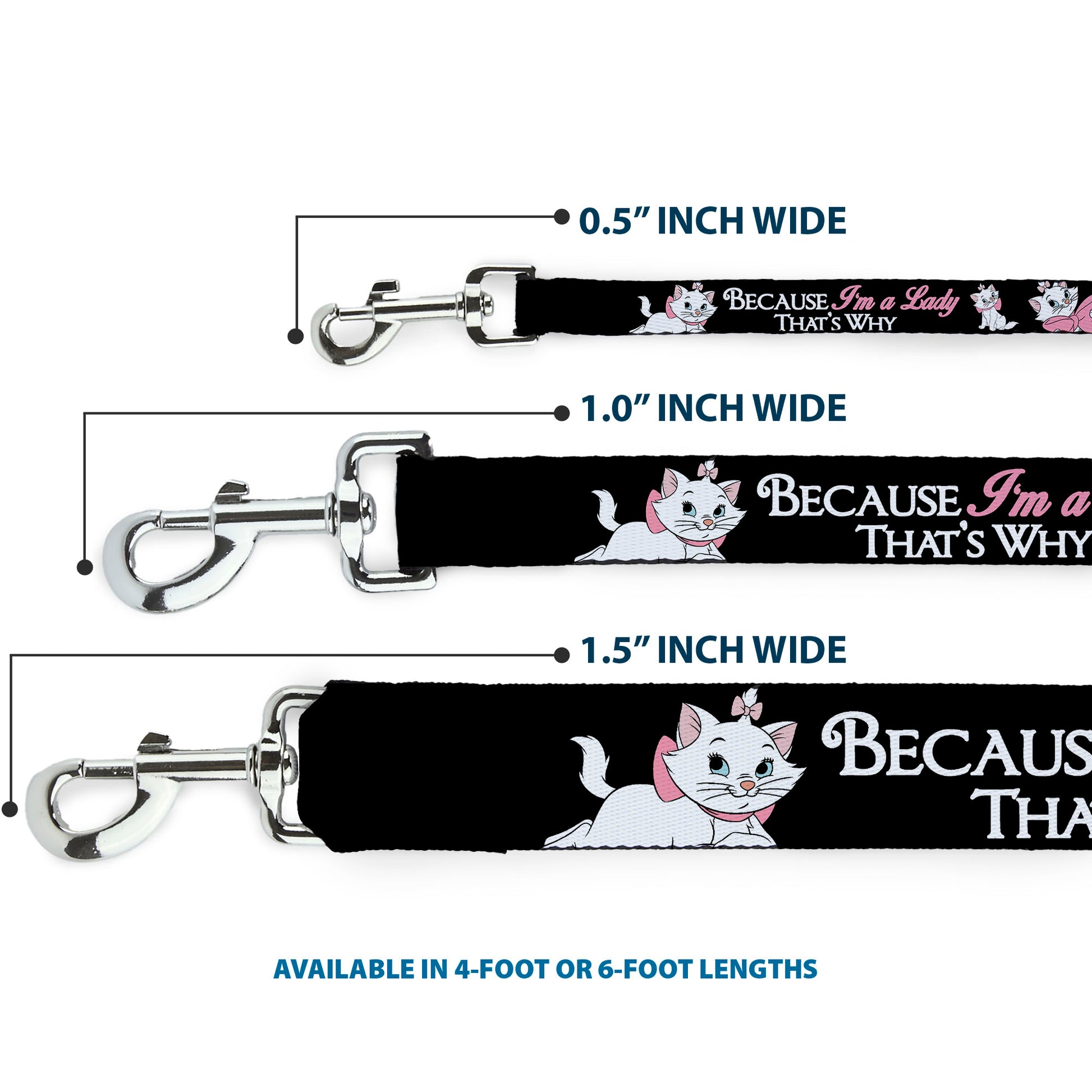 Dog Leash - Aristocats Marie 3-Poses BECAUSE I'M A LADY THAT'S WHY Black/White/Pink Dog Leashes Disney