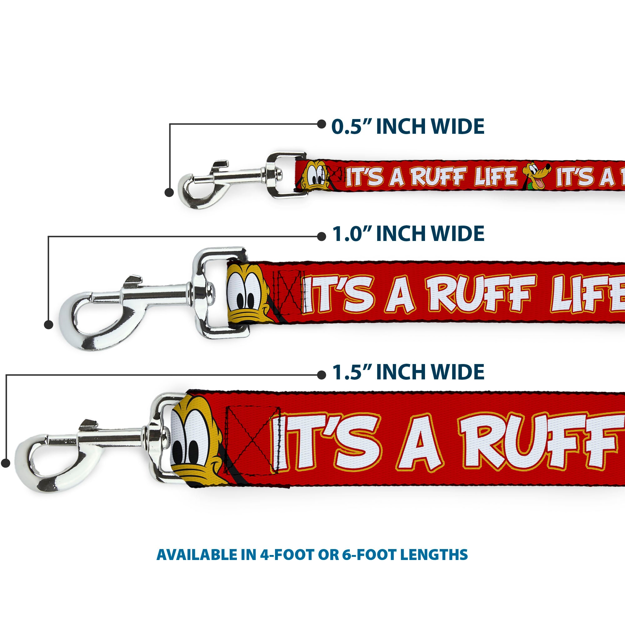 Dog Leash - Pluto 2-Pose IT'S A RUFF LIFE Red/Yellow/White Dog Leashes Disney
