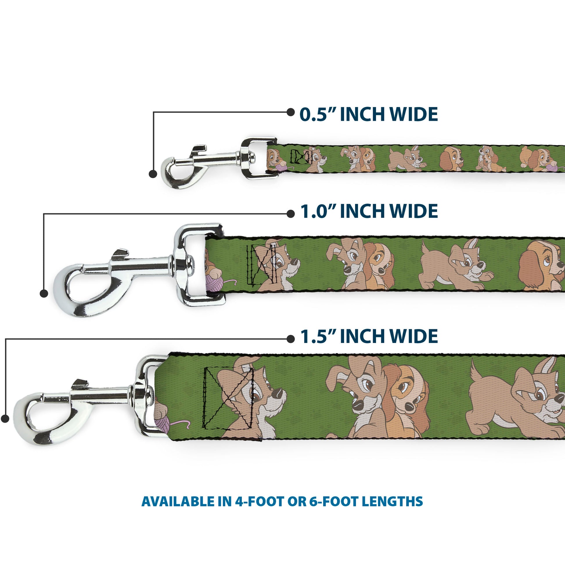 Dog Leash - Lady and Tramp 6-Poses Olive Green Dog Leashes Disney