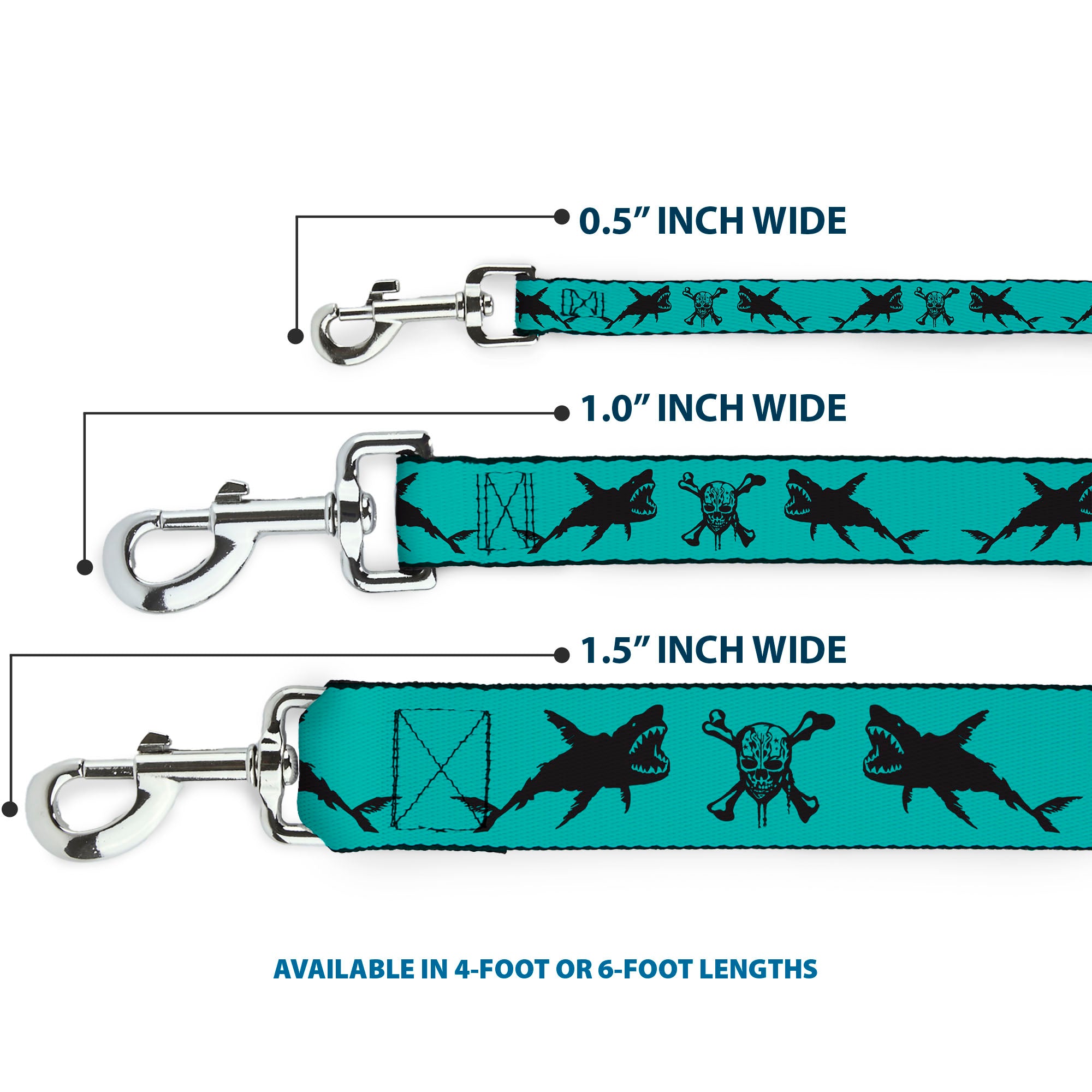 Dog Leash - Pirates Skull & Crossbones/Sharks Turquoise/Black Dog Leashes Disney