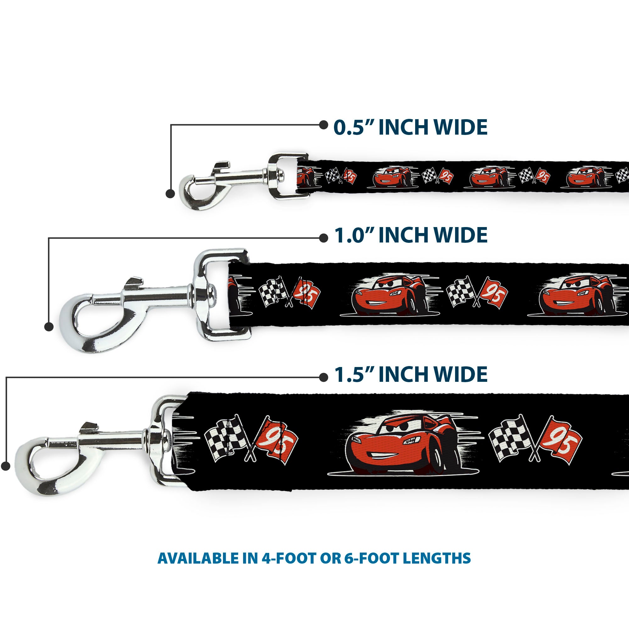Dog Leash - Cars 3 Lightning McQueen Caricature/Race Flags Black/White/Red Dog Leashes Disney