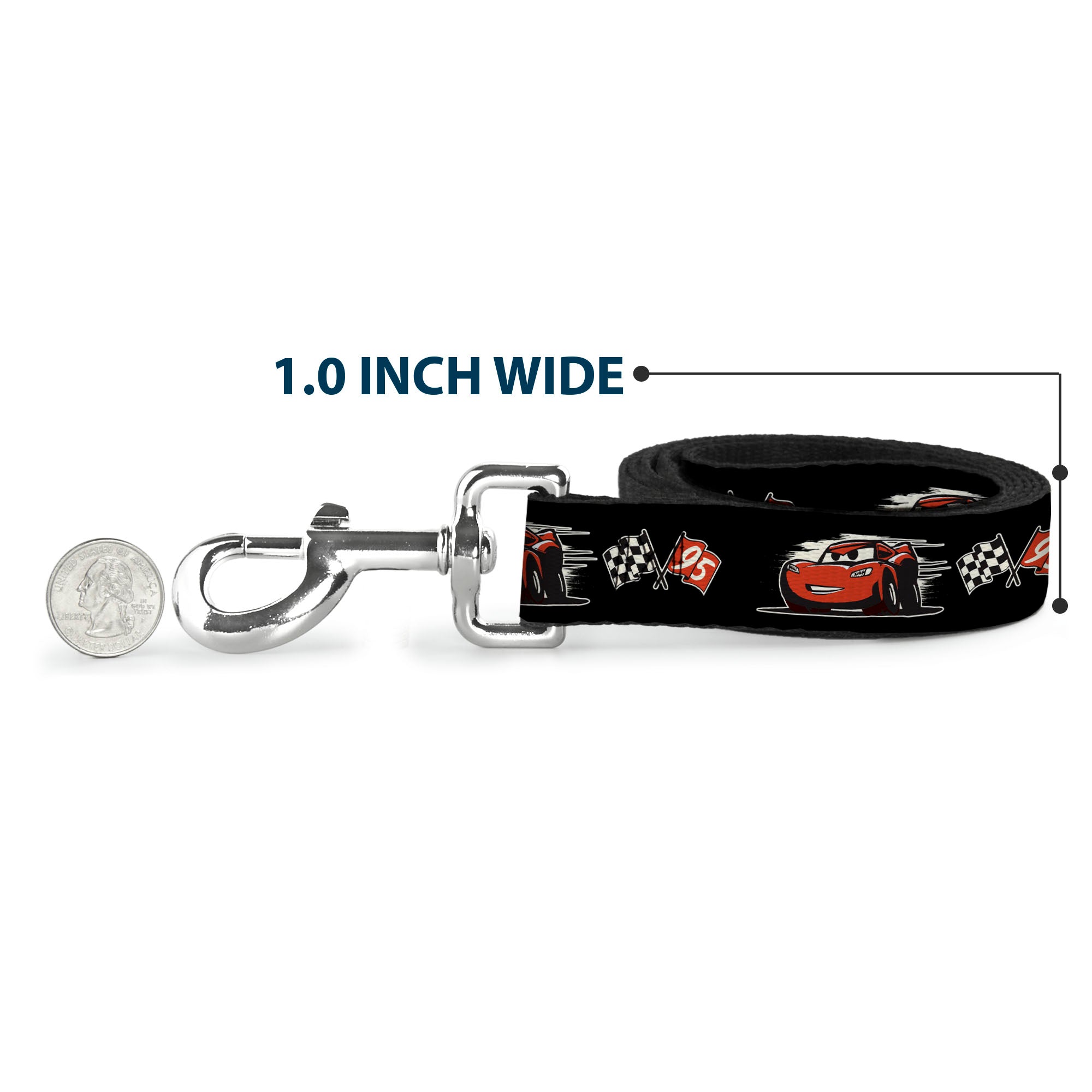 Dog Leash - Cars 3 Lightning McQueen Caricature/Race Flags Black/White/Red Dog Leashes Disney