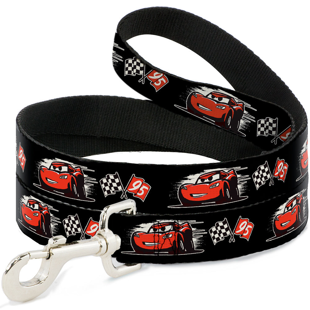 Dog Leash - Cars 3 Lightning McQueen Caricature/Race Flags Black/White/Red Dog Leashes Disney