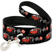 Dog Leash - Cars 3 Lightning McQueen Caricature/Race Flags Black/White/Red Dog Leashes Disney