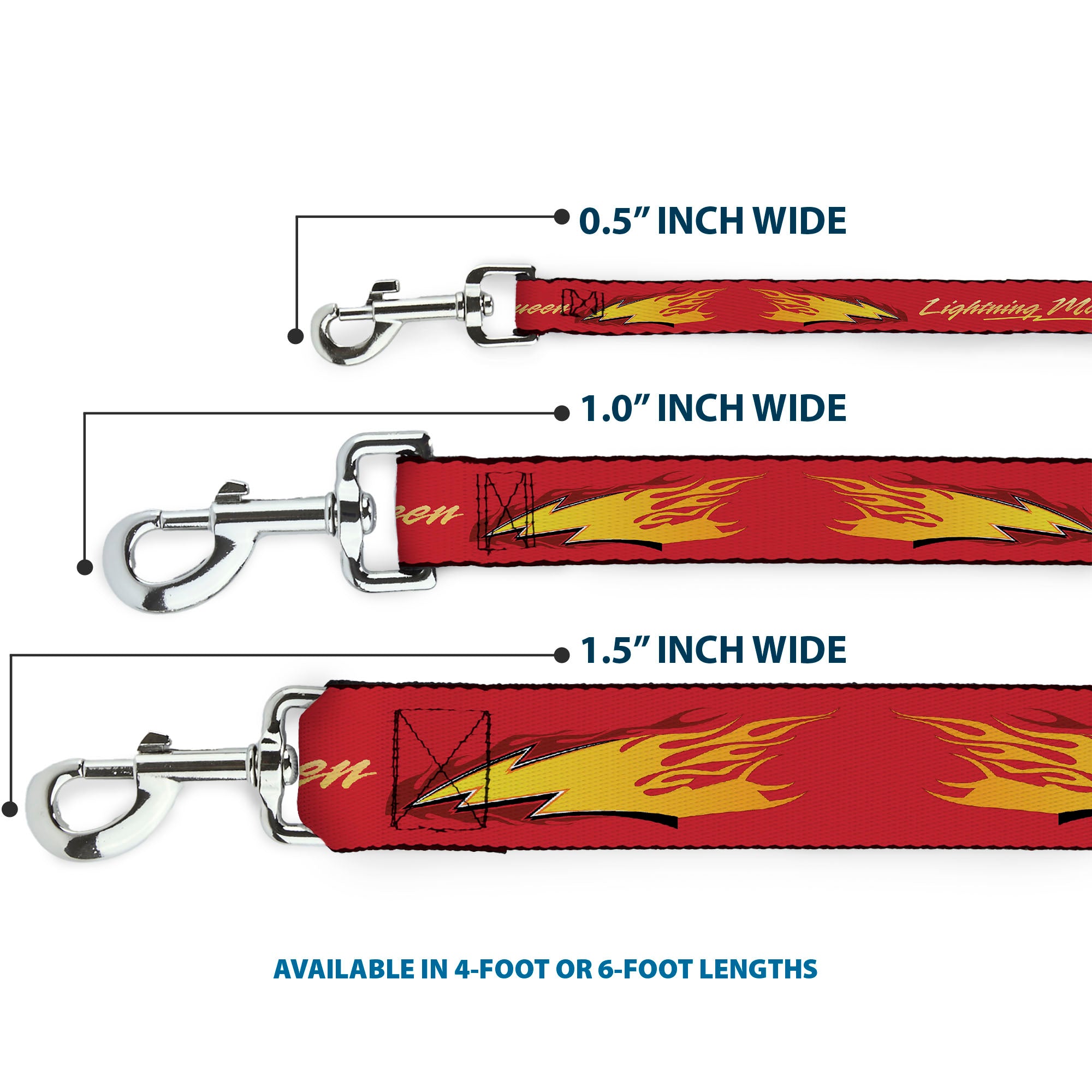 Dog Leash - Cars LIGHTNING MC QUEEN Text with Bolt Flames Red/Yellows Dog Leashes Disney