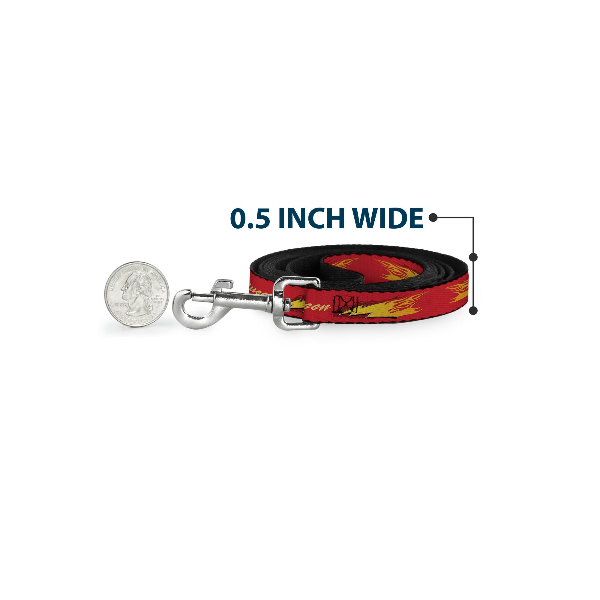 Dog Leash - Cars LIGHTNING MC QUEEN Text with Bolt Flames Red/Yellows Dog Leashes Disney