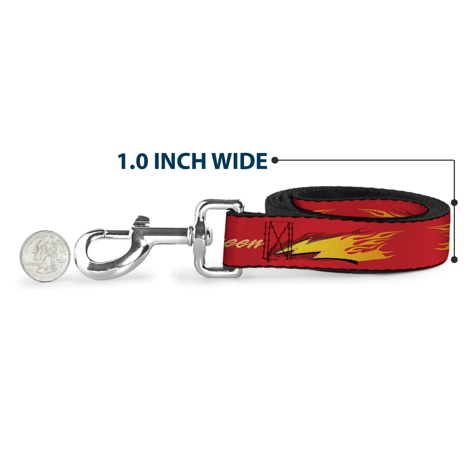 Dog Leash - Cars LIGHTNING MC QUEEN Text with Bolt Flames Red/Yellows Dog Leashes Disney