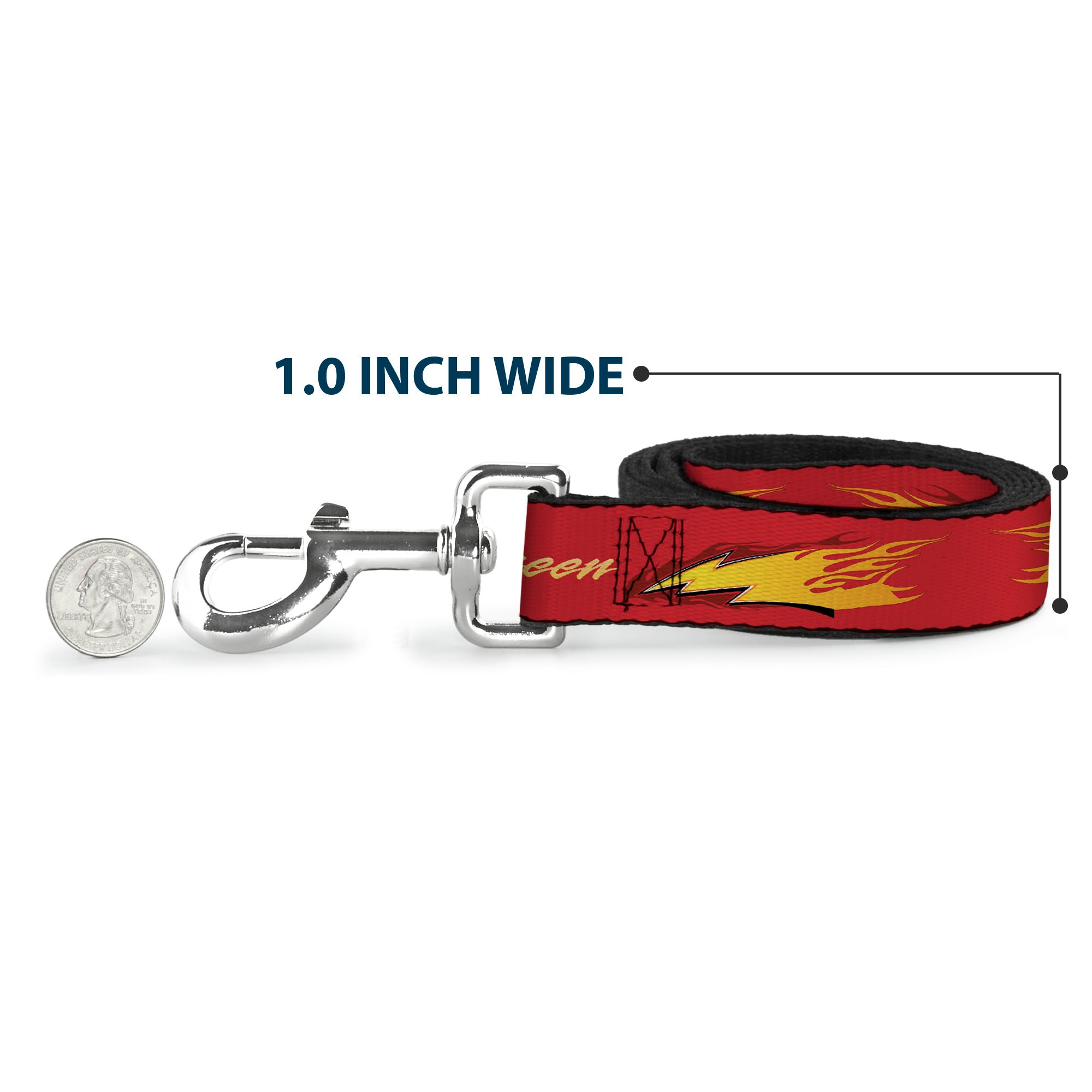 Dog Leash - Cars LIGHTNING MC QUEEN Text with Bolt Flames Red/Yellows Dog Leashes Disney