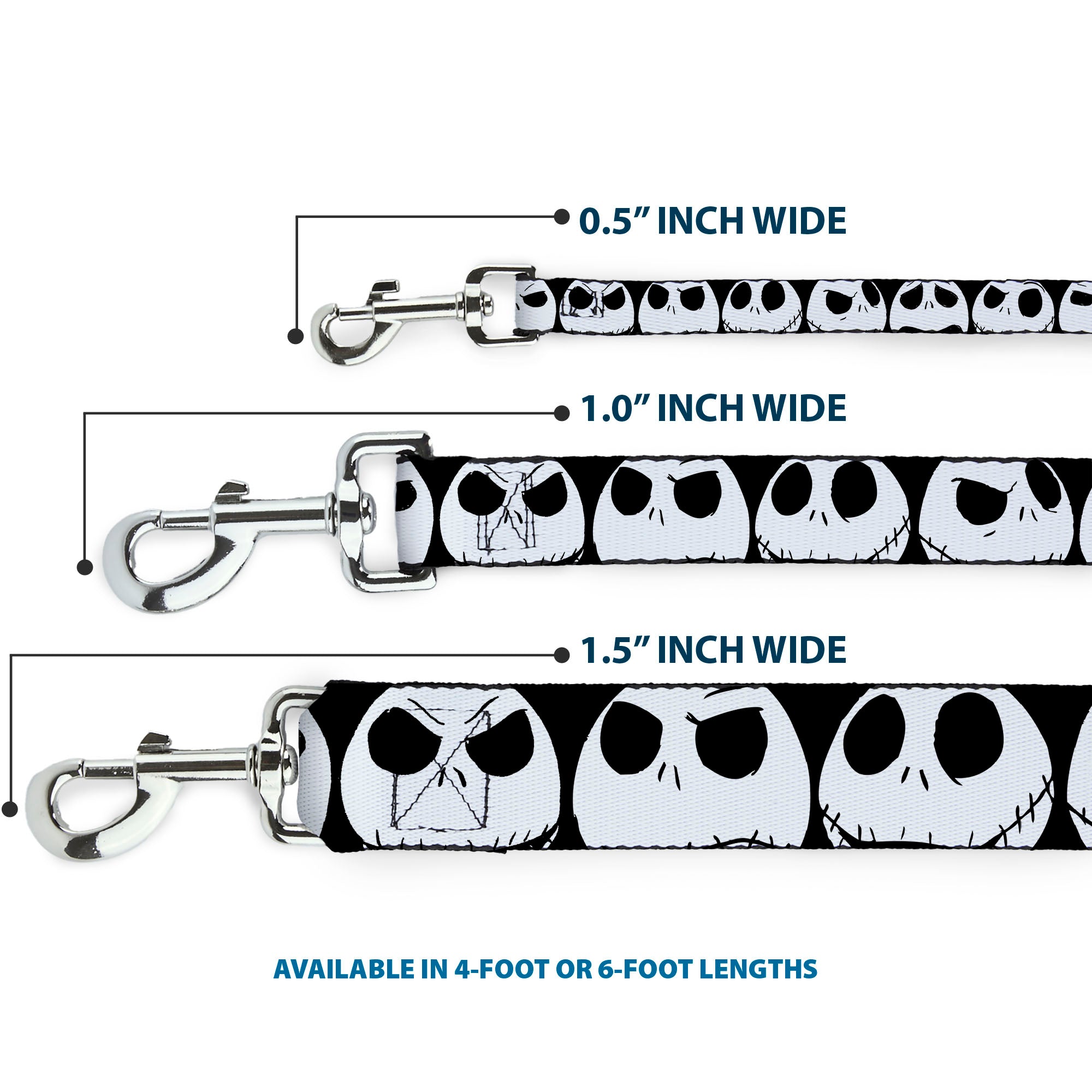 Dog Leash - Nightmare Before Christmas 7-Jack Expressions CLOSE-UP Black/White Dog Leashes Disney