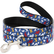 Dog Leash - Donald Duck Face/Poses Scattered Blue/White/Red/Yellow Dog Leashes Disney