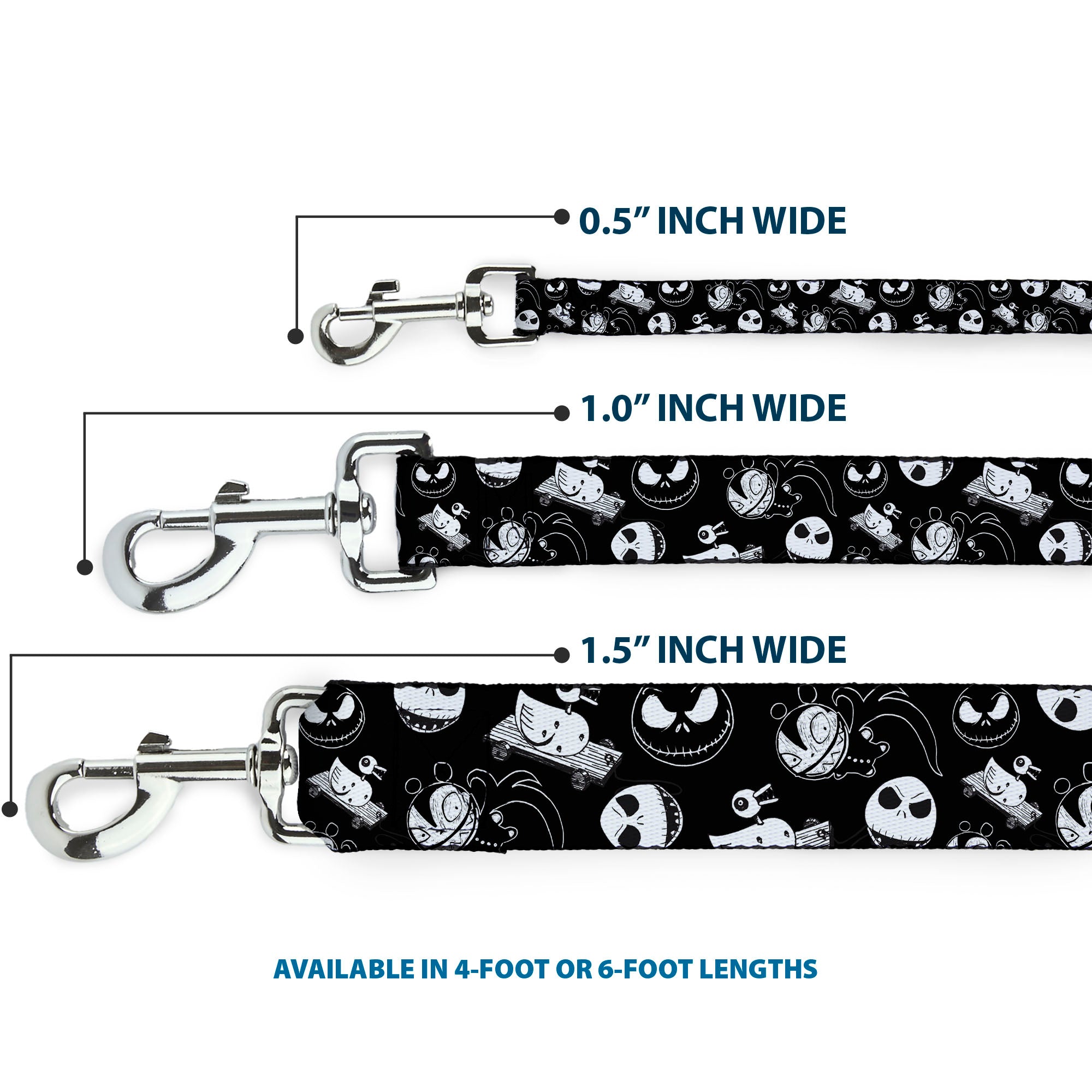 Dog Leash - Nightmare Before Christmas Jack Expressions/Scary Teddy/Killer Duck Collage Black/White Dog Leashes Disney