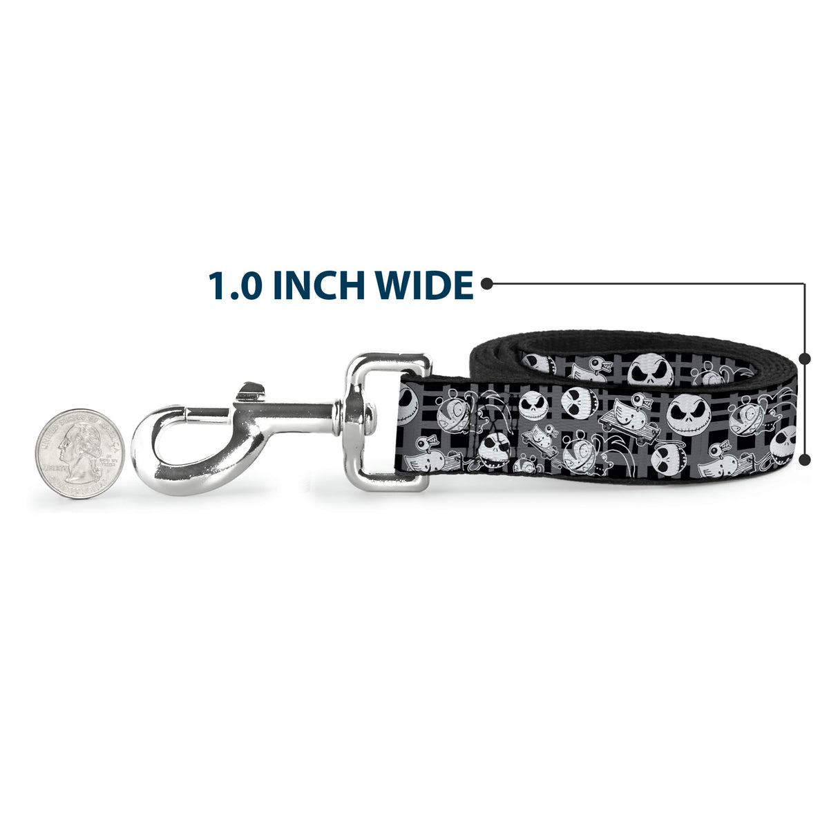 Dog Leash - Nightmare Before Christmas Jack Expressions/Scary Teddy/Killer Duck Collage2 Plaid Black/Gray/White Dog Leashes Disney