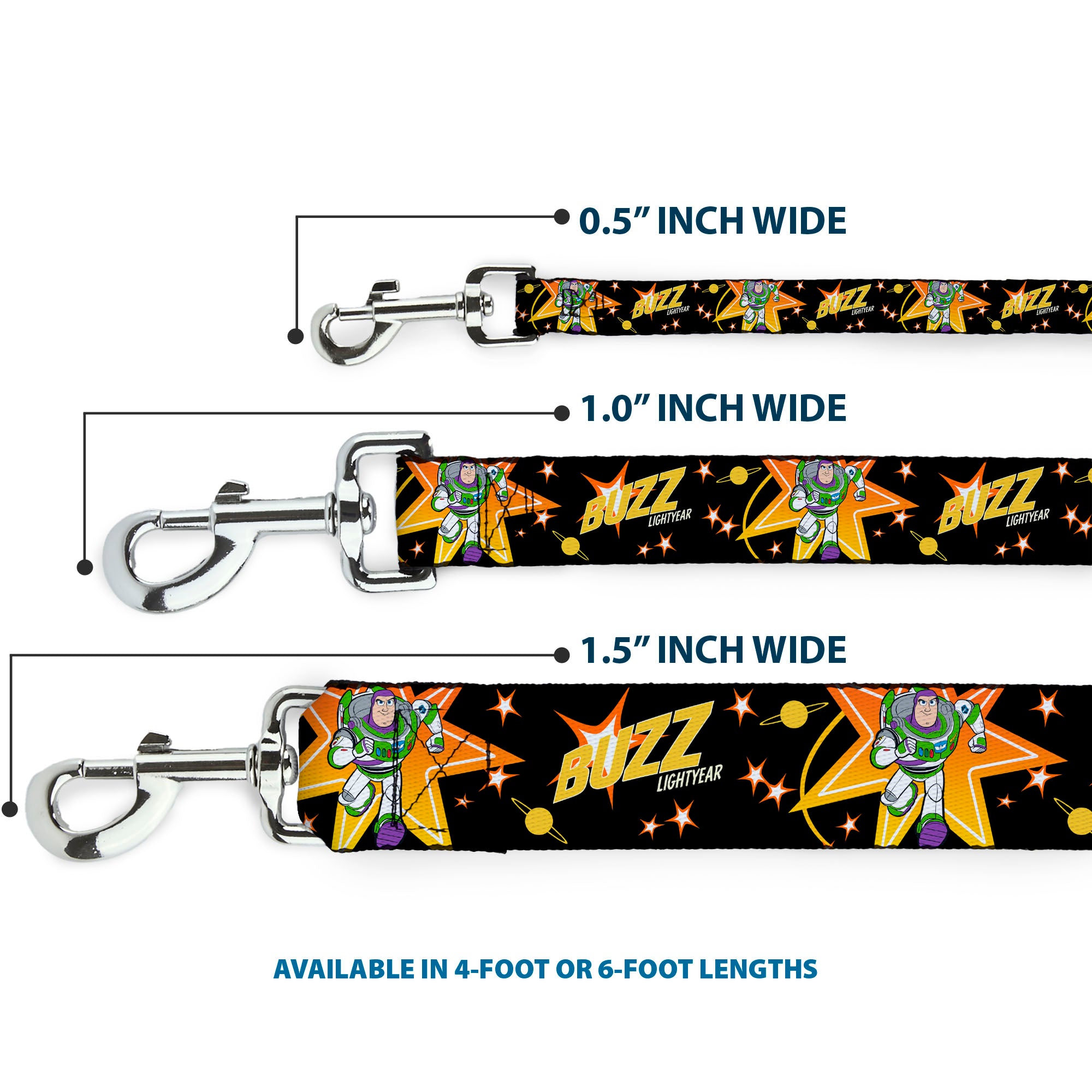 Dog Leash - Toy Story BUZZ LIGHTYEAR Running Pose/Stars Black/Orange/Yellow Dog Leashes Disney