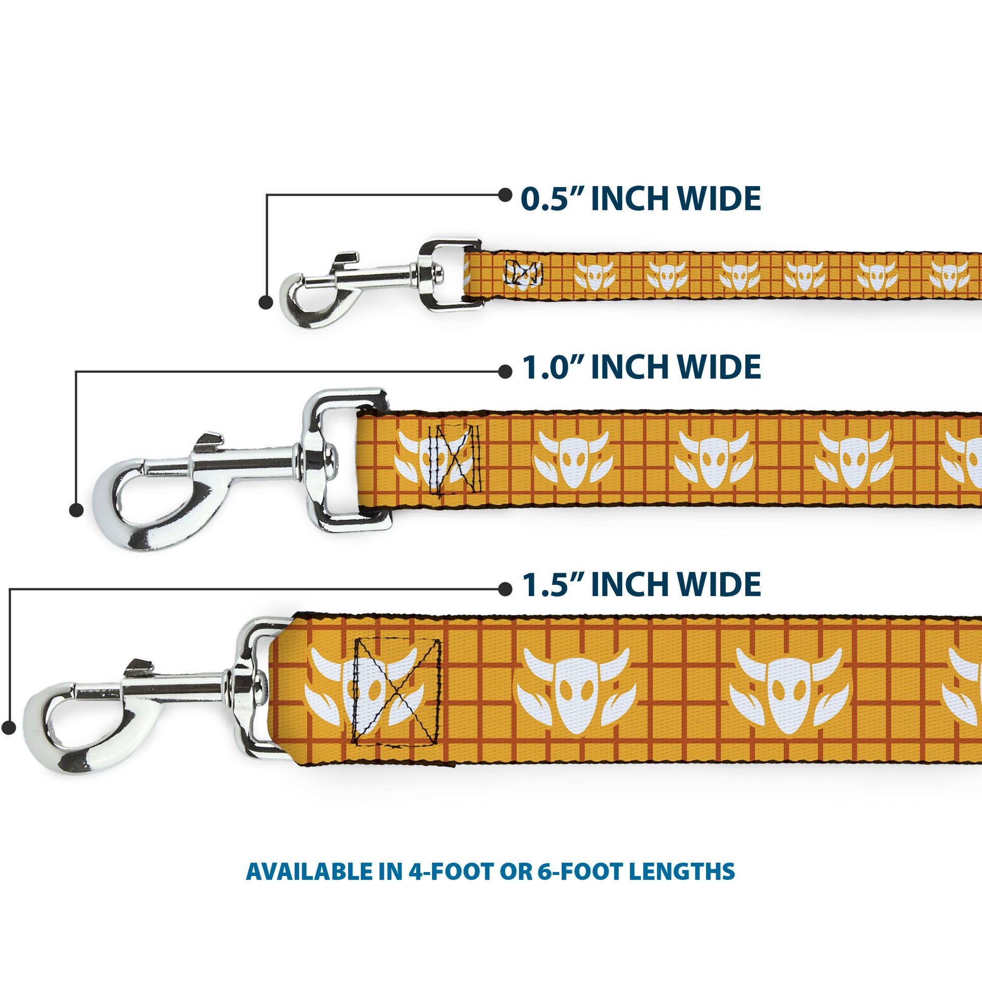 Dog Leash - Toy Story Woody Plaid Shirt/Cowboy Bull Icon Gold/Red/White Dog Leashes Disney