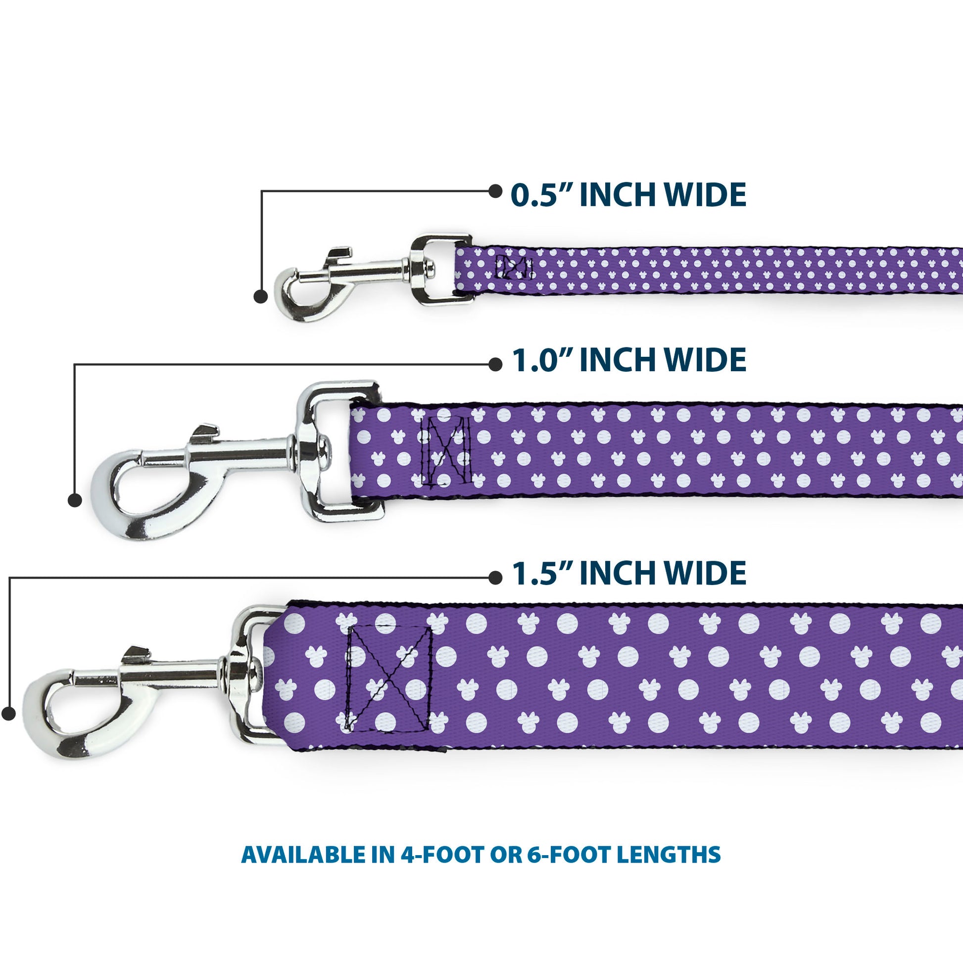 Dog Leash - Minnie Mouse Bow Ears Monogram/Dots Purple/White Dog Leashes Disney
