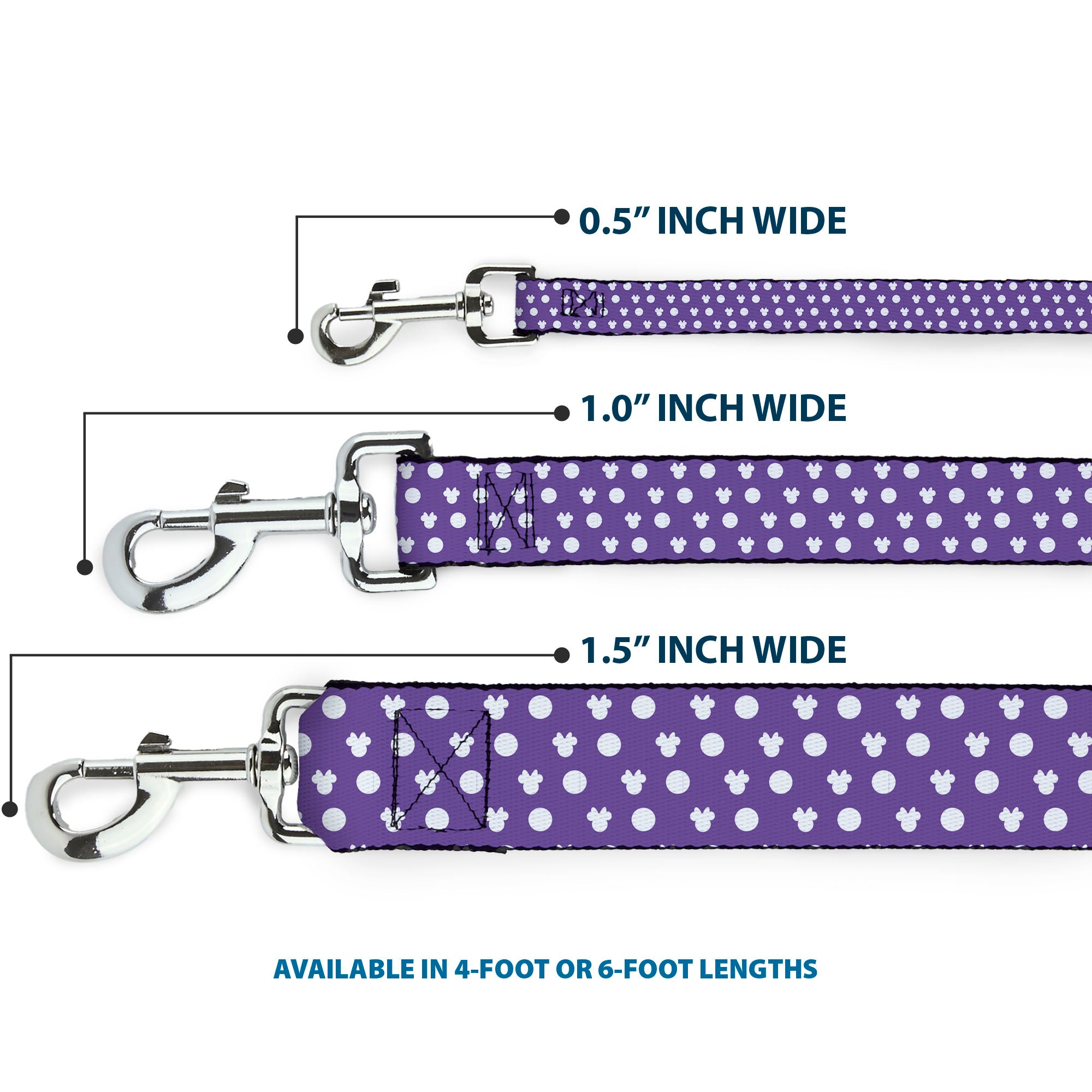 Dog Leash - Minnie Mouse Bow Ears Monogram/Dots Purple/White Dog Leashes Disney