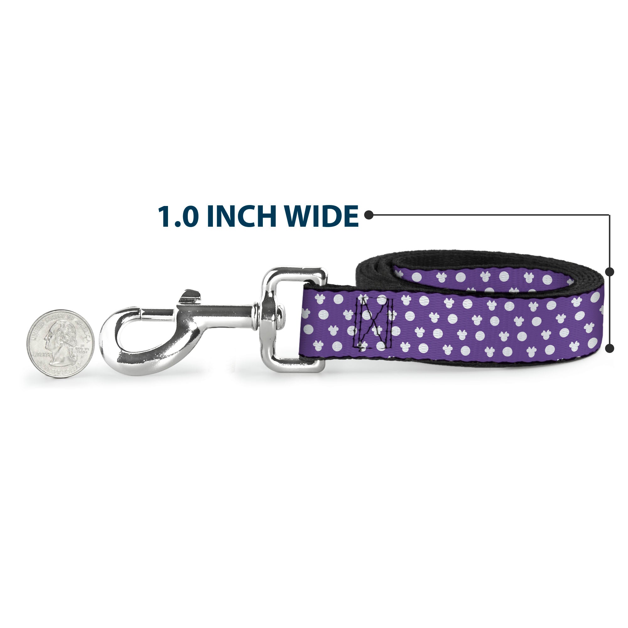 Dog Leash - Minnie Mouse Bow Ears Monogram/Dots Purple/White Dog Leashes Disney