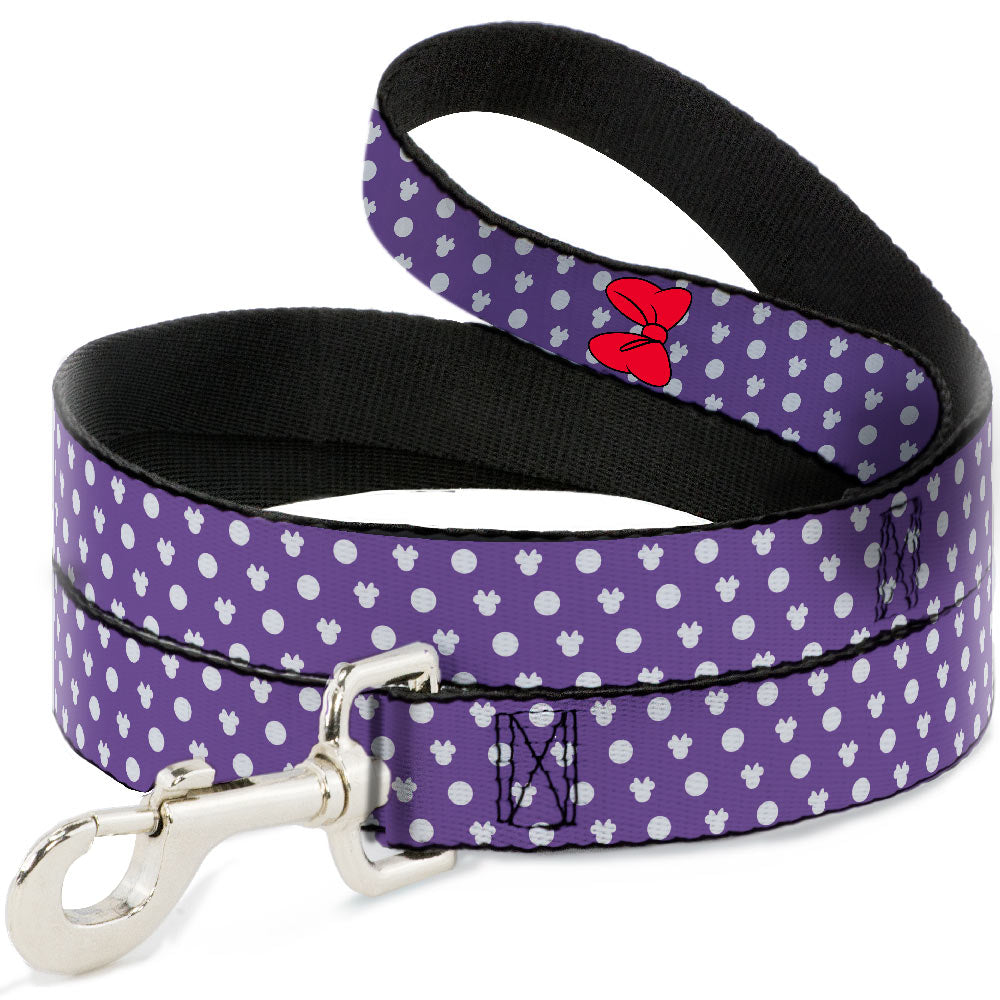 Dog Leash - Minnie Mouse Bow Ears Monogram/Dots Purple/White Dog Leashes Disney