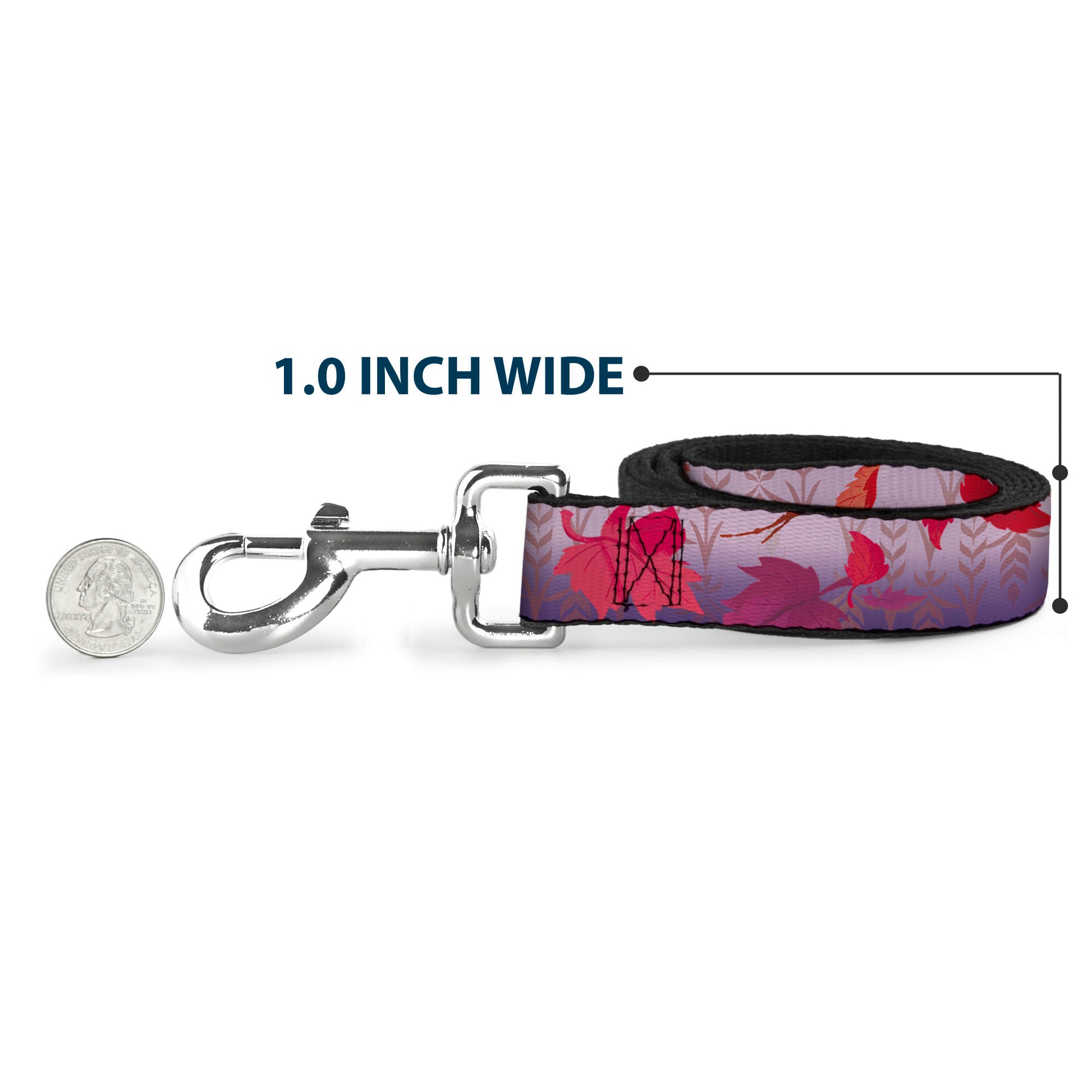 Dog Leash - Frozen II Swirling Leaves/Floral Trim Purples/Reds Dog Leashes Disney