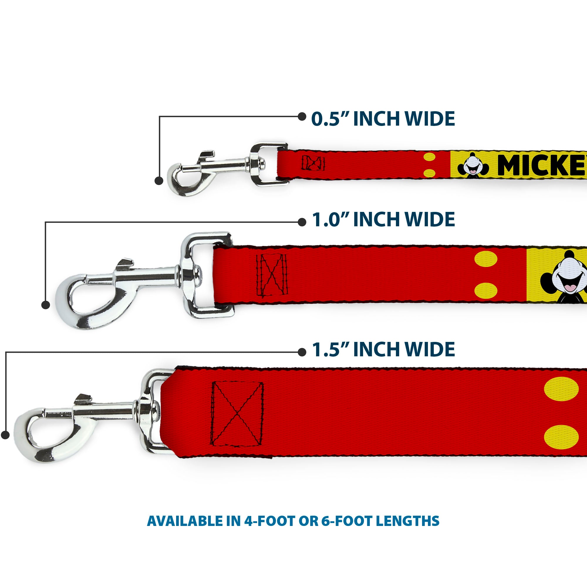 Dog Leash - MICKEY Smiling Up Pose Flip/Buttons Yellow/Black/Red Dog Leashes Disney