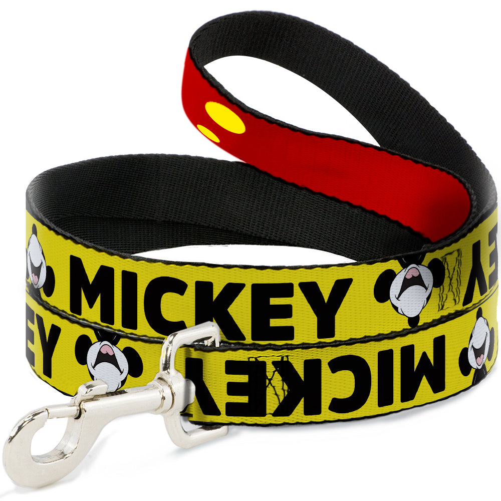Dog Leash - MICKEY Smiling Up Pose Flip/Buttons Yellow/Black/Red Dog Leashes Disney