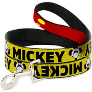 Dog Leash - MICKEY Smiling Up Pose Flip/Buttons Yellow/Black/Red Dog Leashes Disney