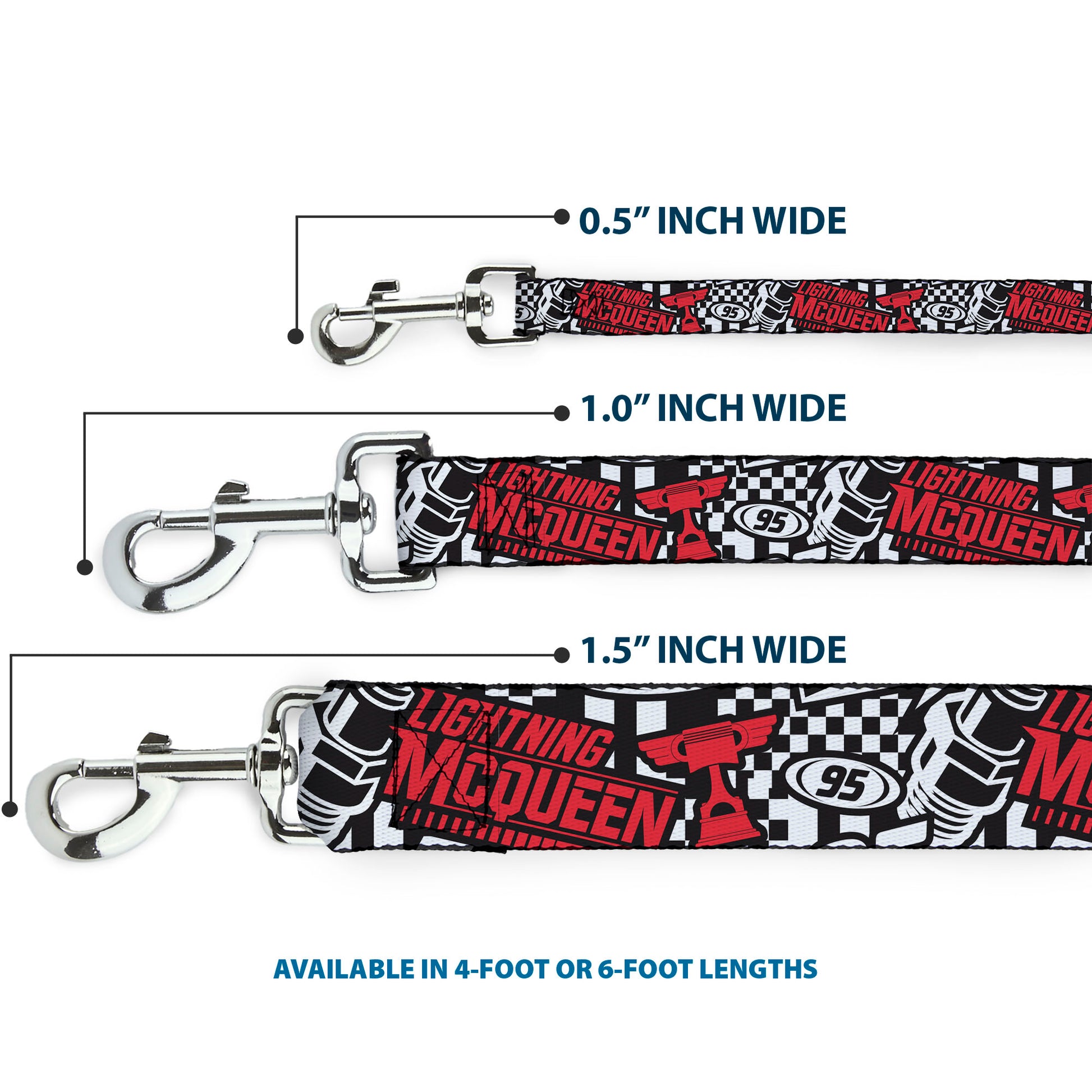 Dog Leash - Cars Lightning McQueen Racing Collage White/Black/Red Dog Leashes Disney