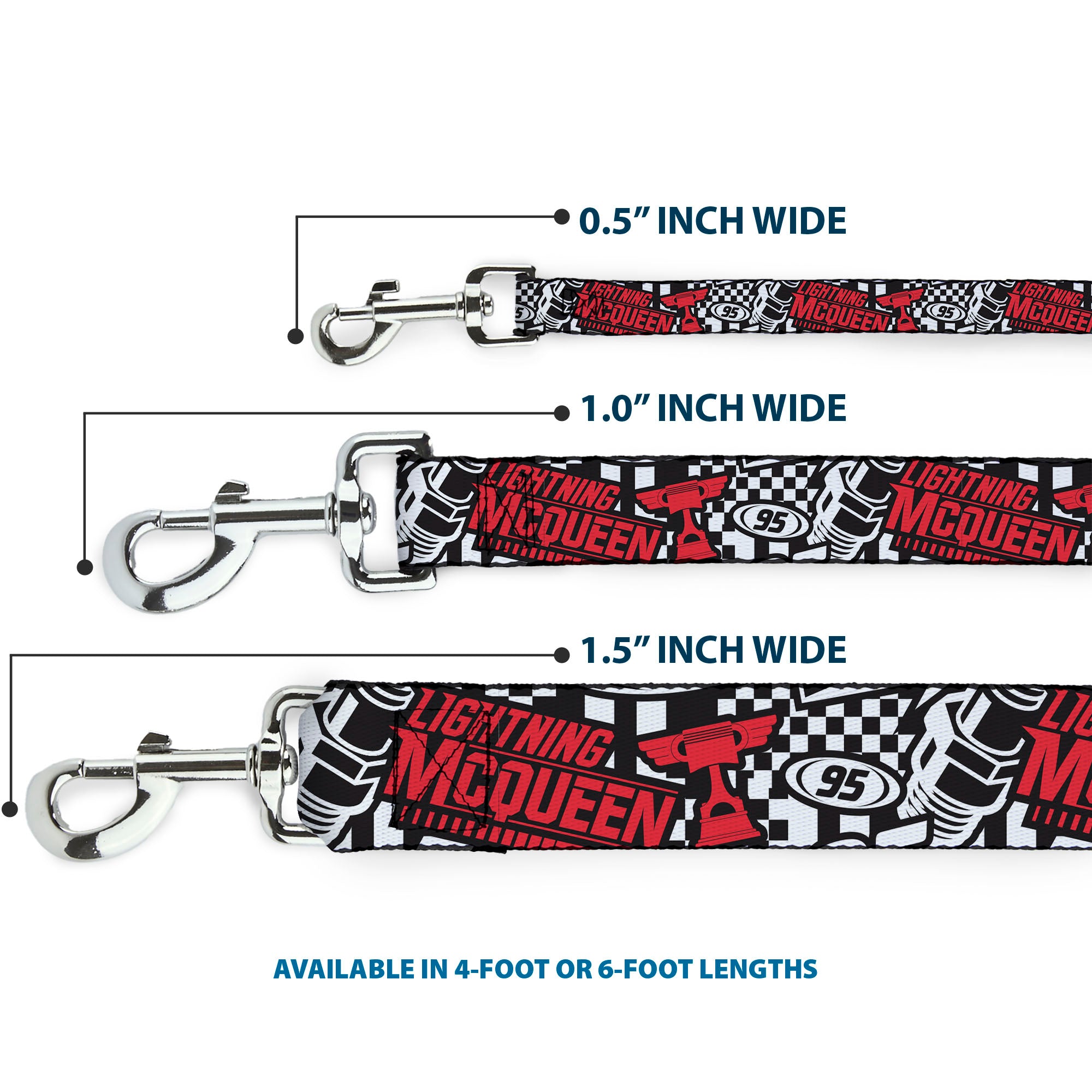 Dog Leash - Cars Lightning McQueen Racing Collage White/Black/Red Dog Leashes Disney