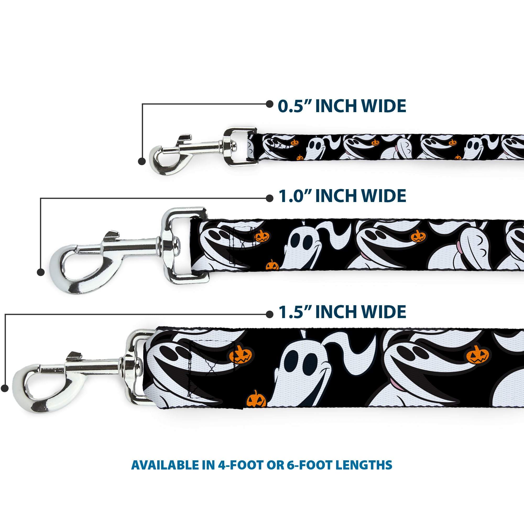Dog Leash - Nightmare Before Christmas Zero 5-Pumpkin Expressions Black/White/Orange Dog Leashes Disney