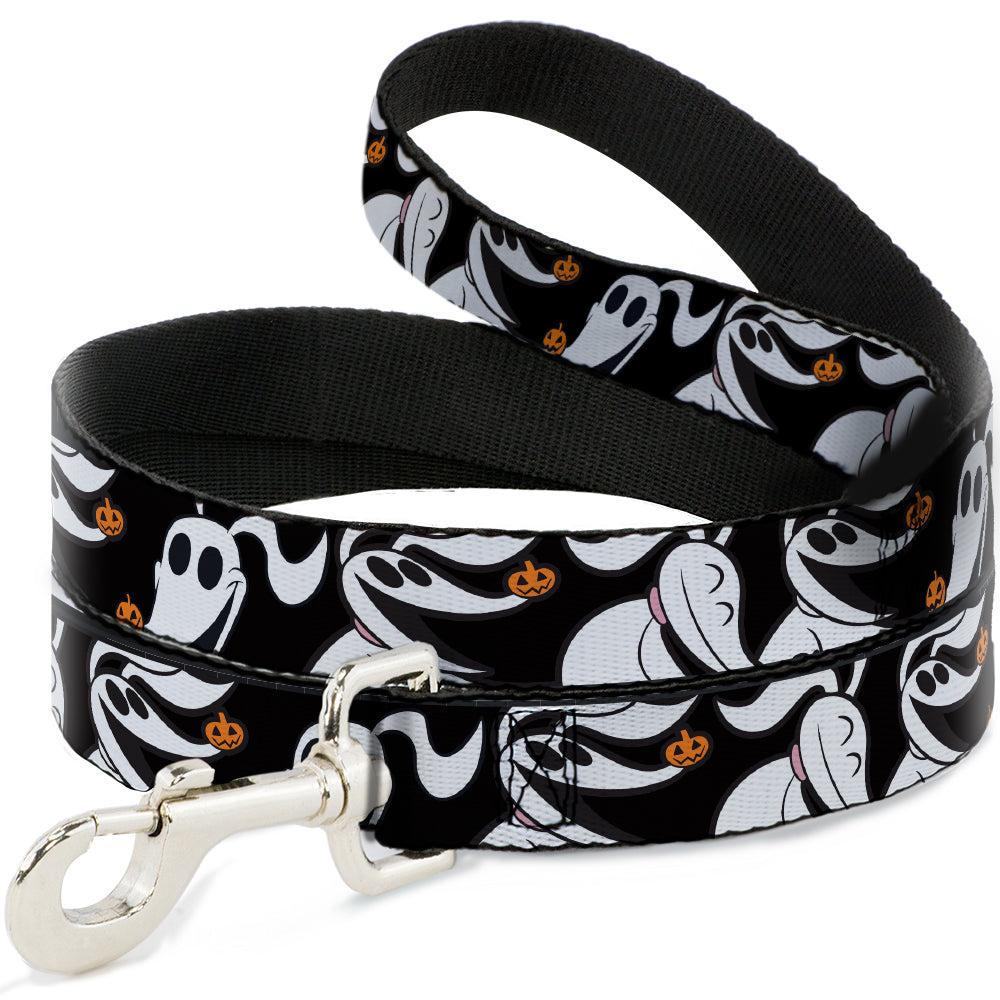 Dog Leash - Nightmare Before Christmas Zero 5-Pumpkin Expressions Black/White/Orange Dog Leashes Disney