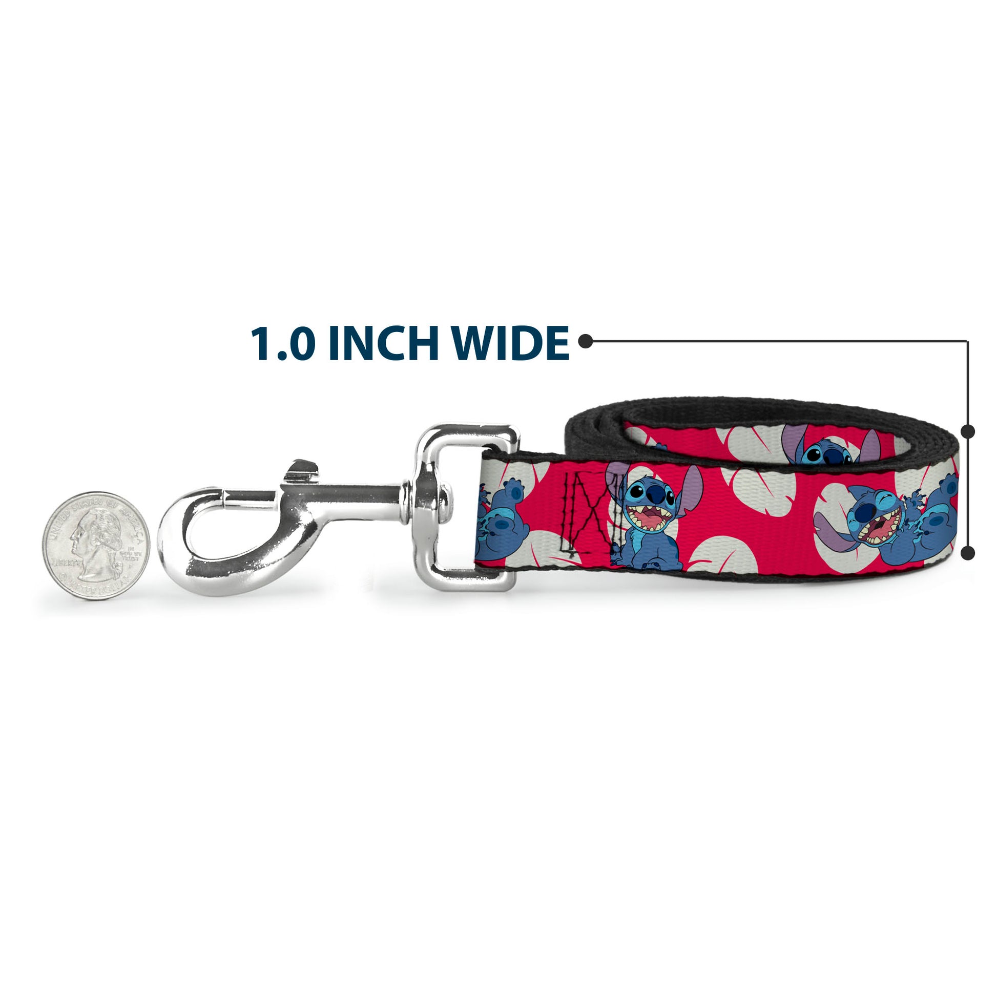 Dog Leash - Lilo & Stitch Stitch 4-Poses/Lilo Dress Leaves Red/Ivory Dog Leashes Disney
