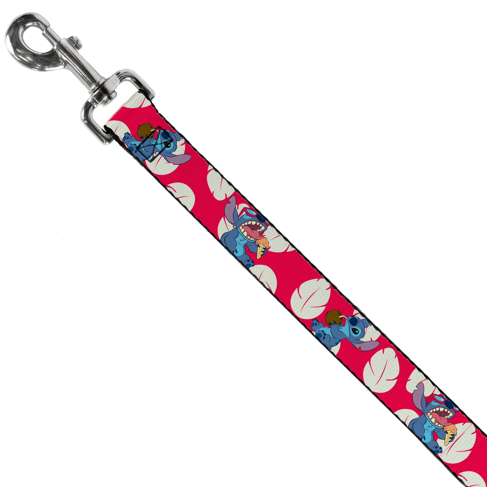 Dog Leash - Lilo & Stitch Stitch 2-Eating Poses/Lilo Dress Leaves Red/Ivory Dog Leashes Disney