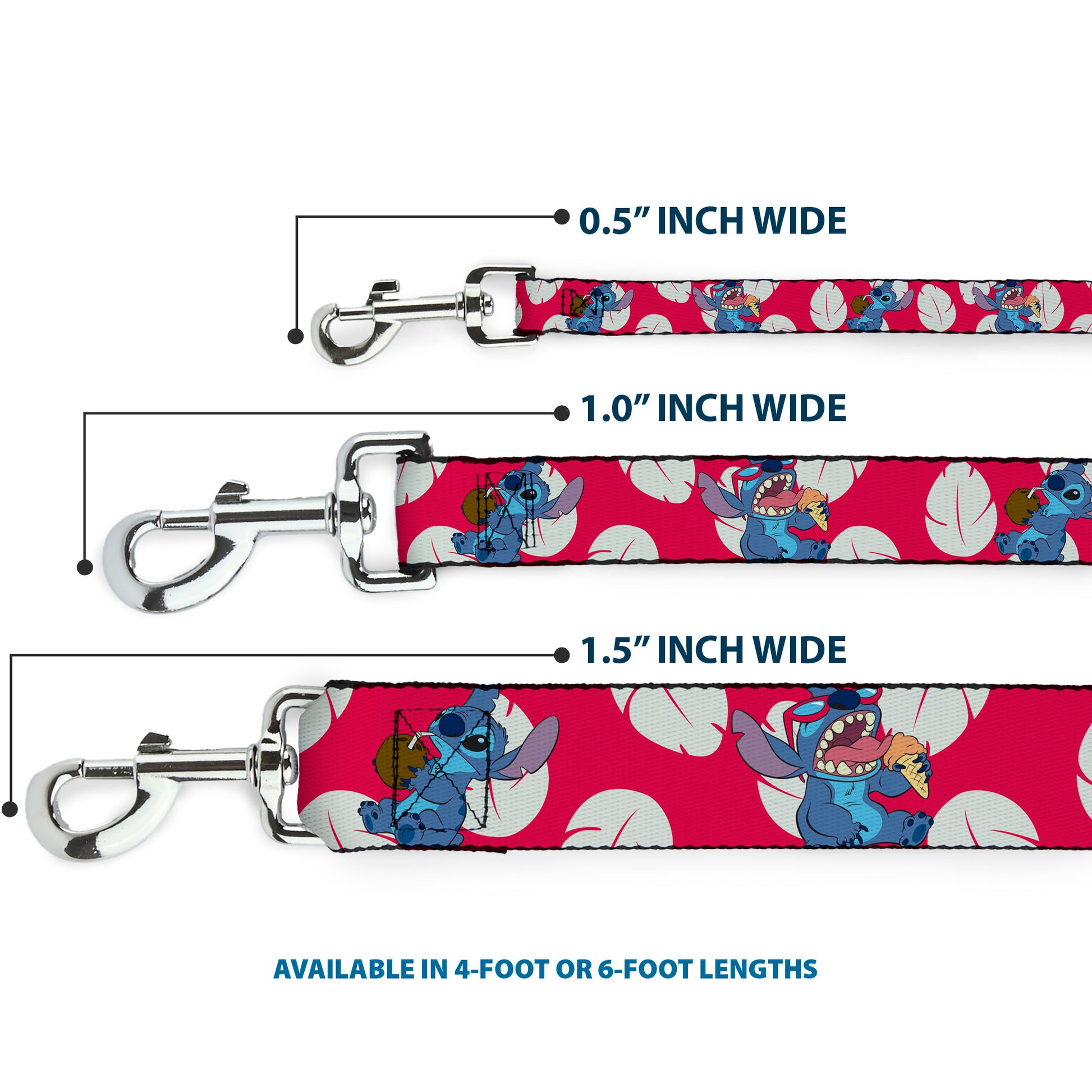 Dog Leash - Lilo & Stitch Stitch 2-Eating Poses/Lilo Dress Leaves Red/Ivory Dog Leashes Disney