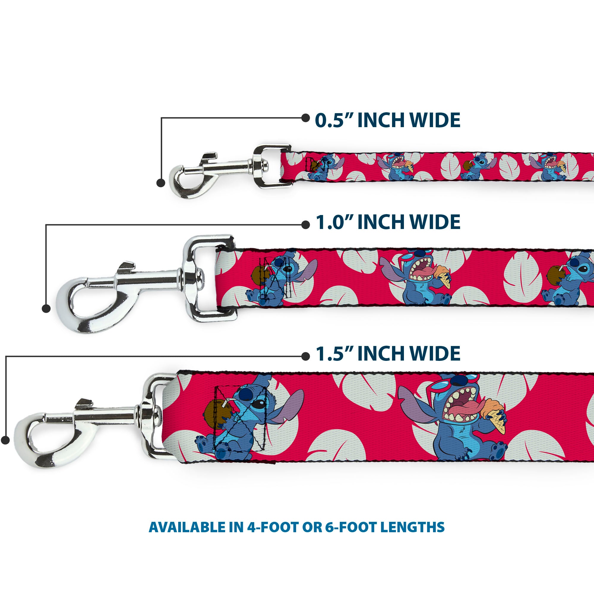 Dog Leash - Lilo & Stitch Stitch 2-Eating Poses/Lilo Dress Leaves Red/Ivory Dog Leashes Disney