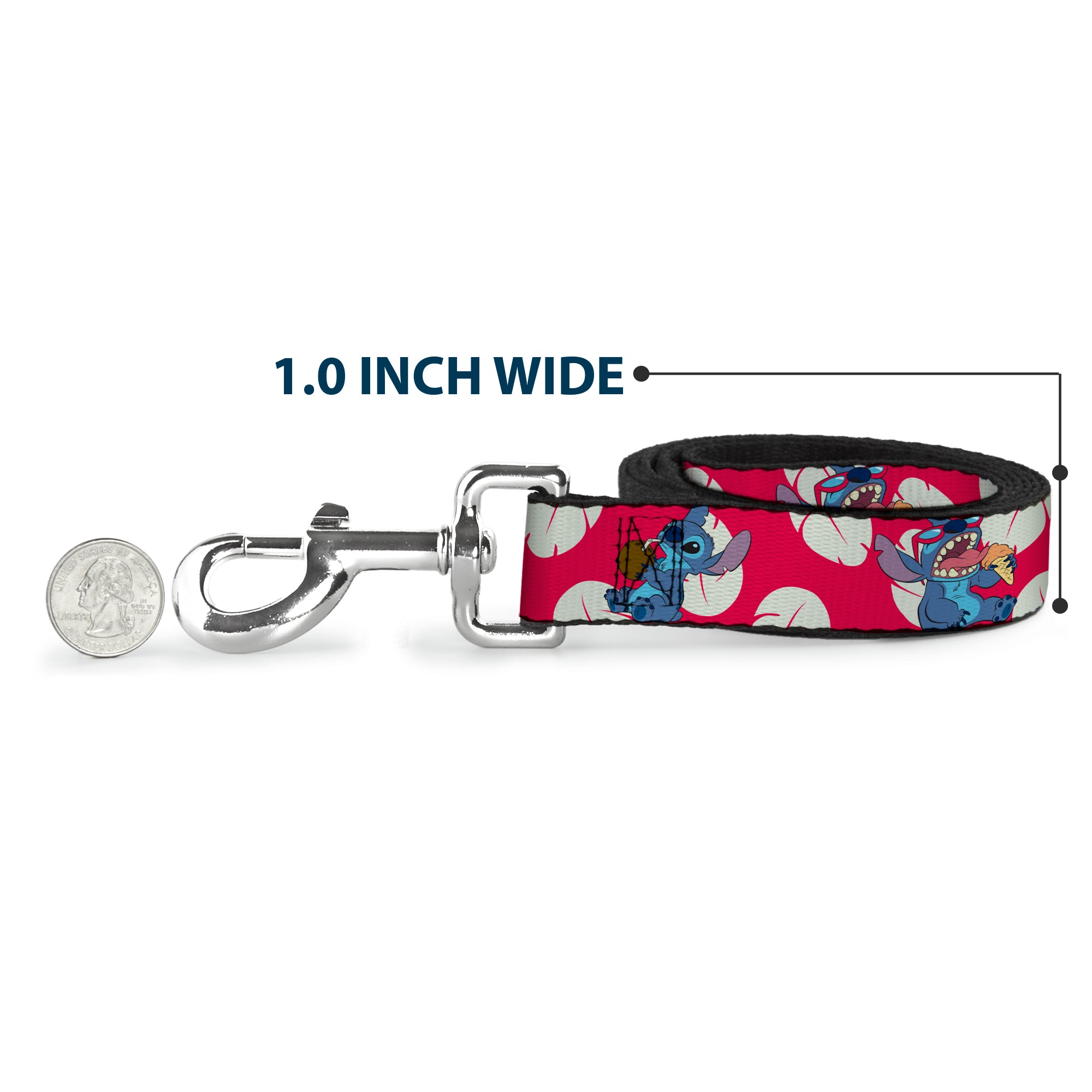 Dog Leash - Lilo & Stitch Stitch 2-Eating Poses/Lilo Dress Leaves Red/Ivory Dog Leashes Disney